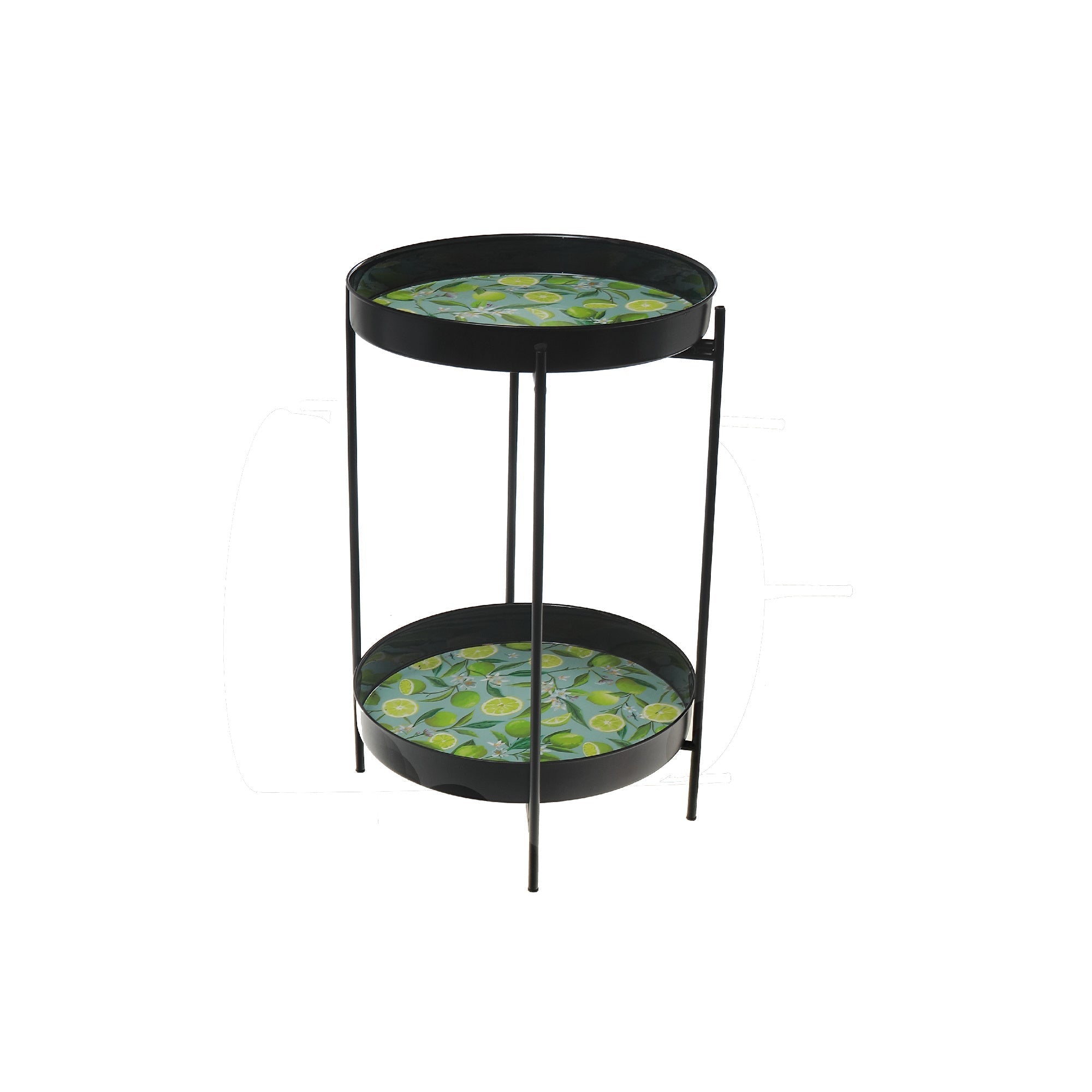 Two Tier Round Side Table Lime Print, Living Room Accent Table
