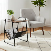 Brown Magazine Rack with Wooden Tabletop Surface