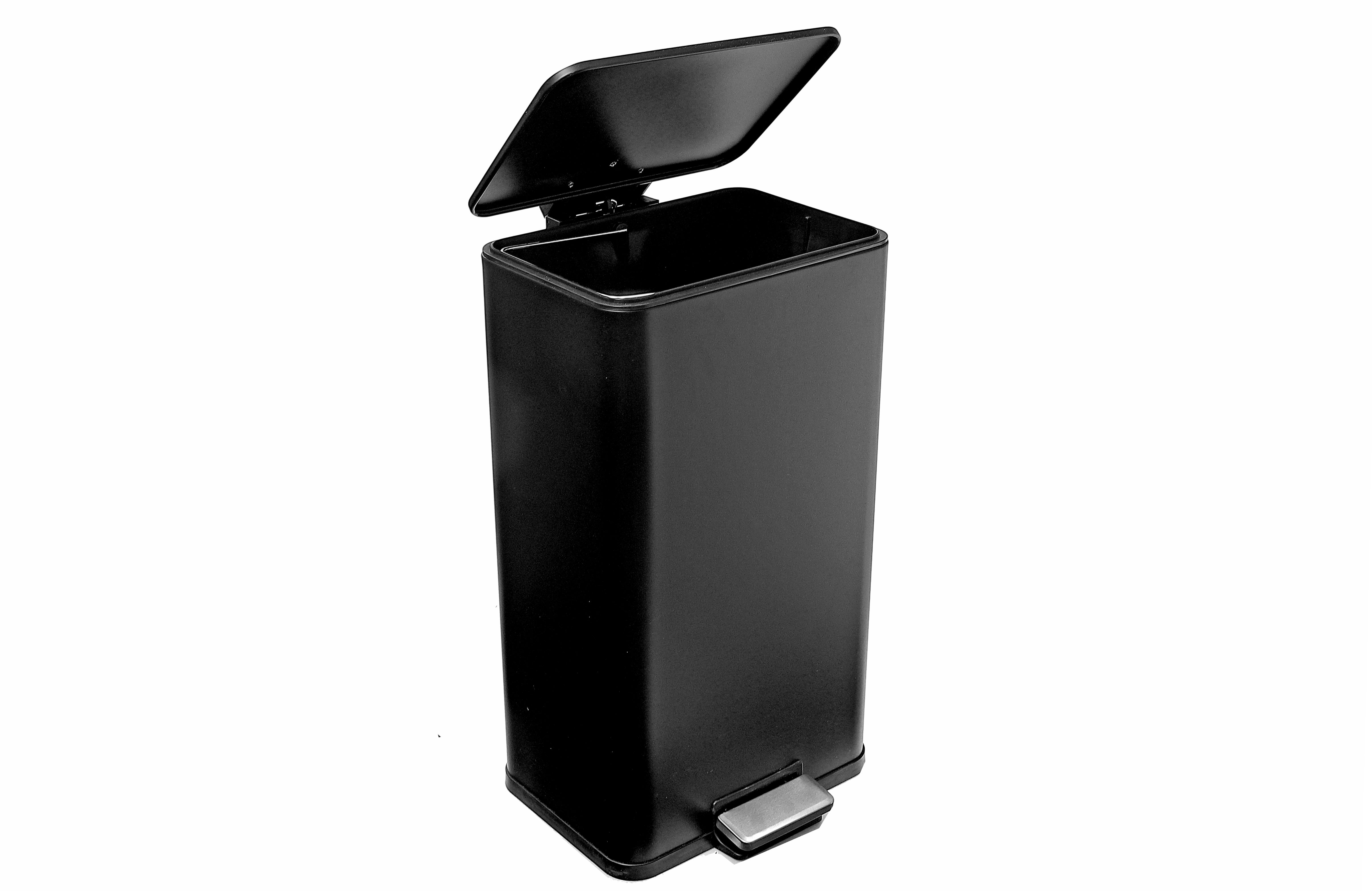 30L Black Metal Rectangle Pedal Bin, 30L Black Metal Step Bin, Large Kitchen Trash Can, Rectangular Waste Bin