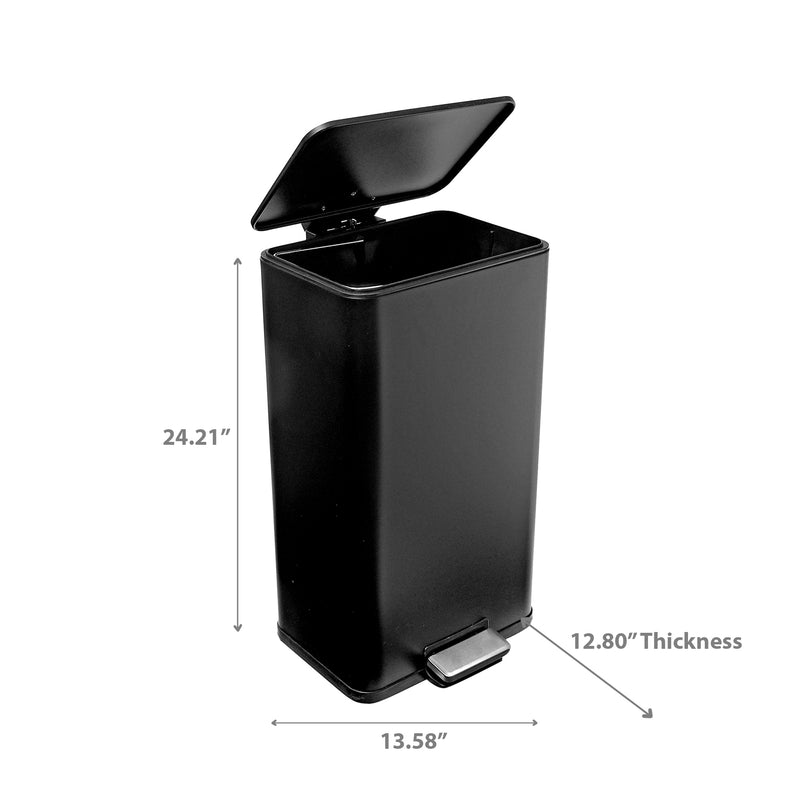 30L Black Metal Rectangle Pedal Bin