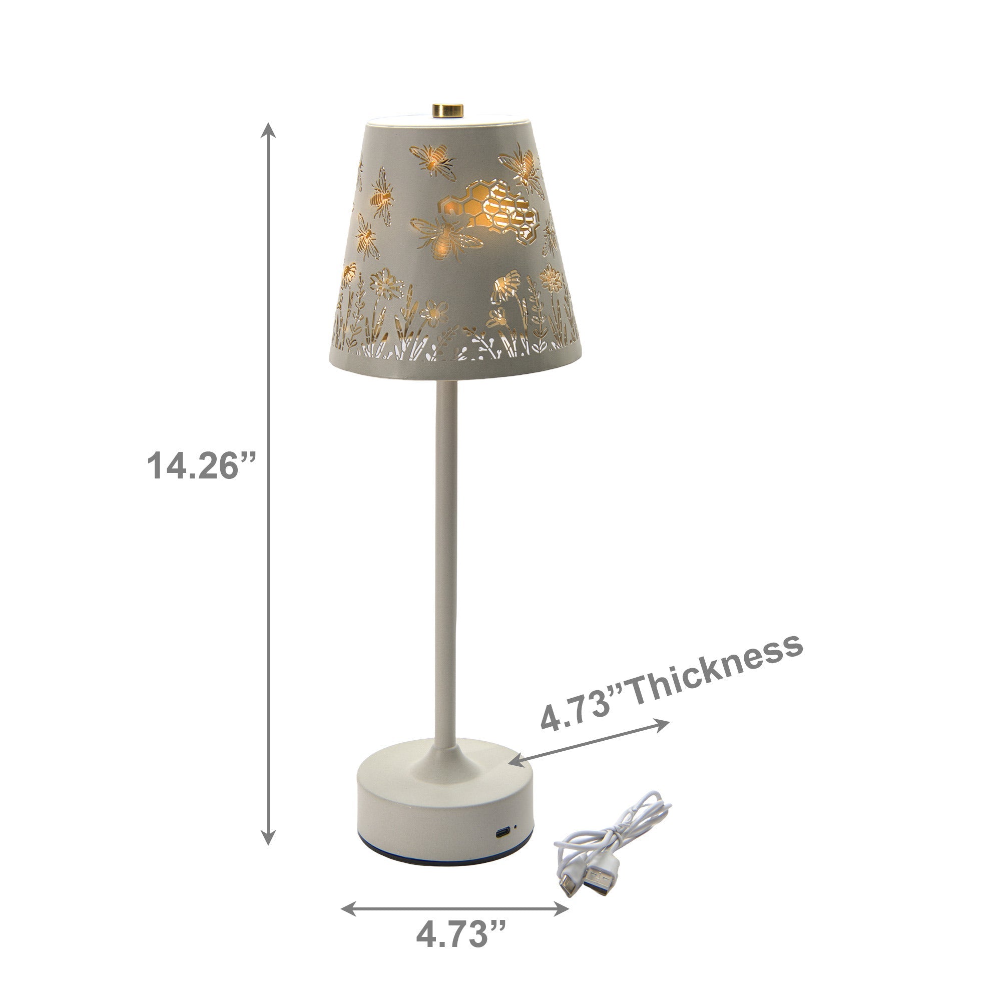LED USB Metal Cutout Empire Lamp “Bees in Garden” Cream