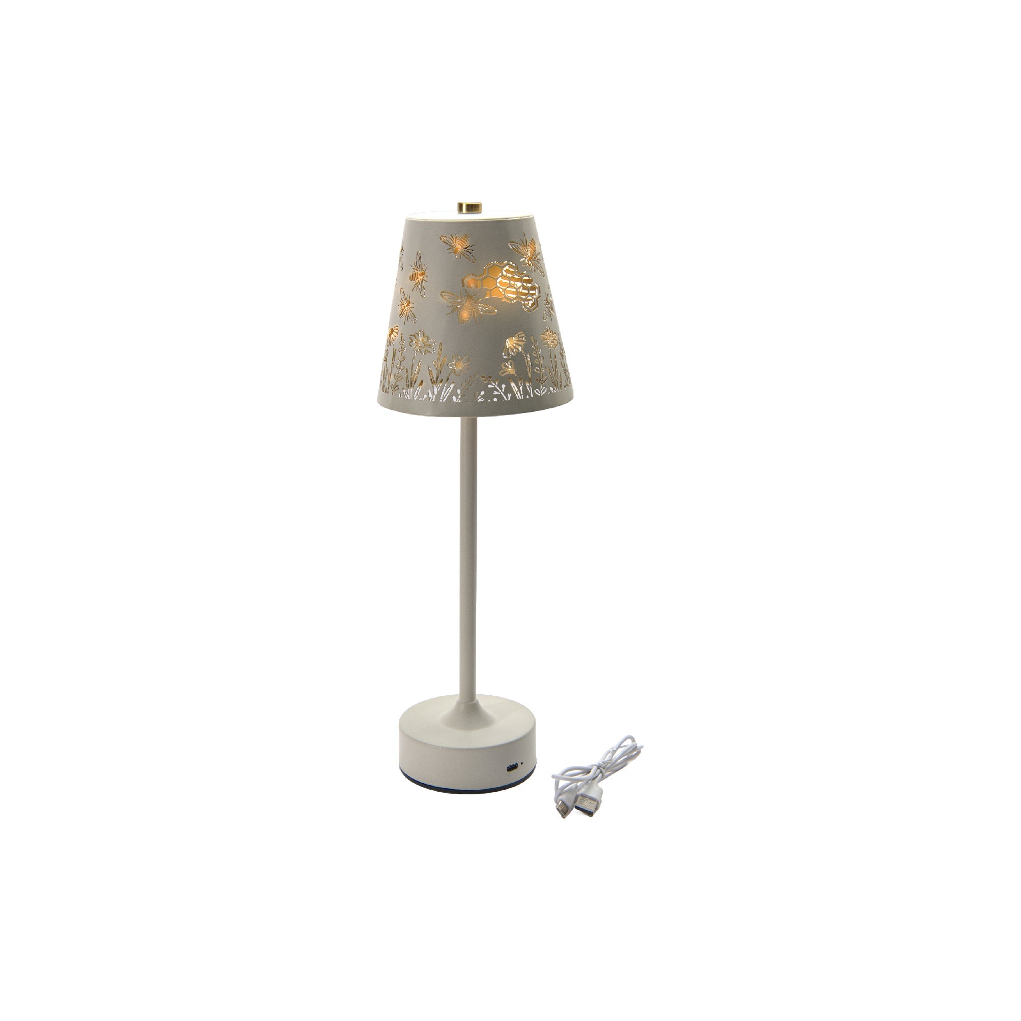 LED USB Metal Cutout Empire Lamp “Bees in Garden” Cream