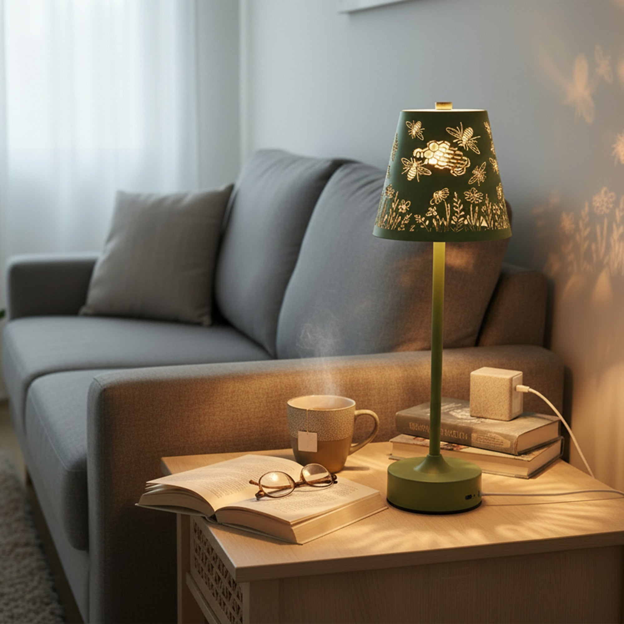 LED USB Metal Cutout Empire Lamp “Bees in Garden” Green