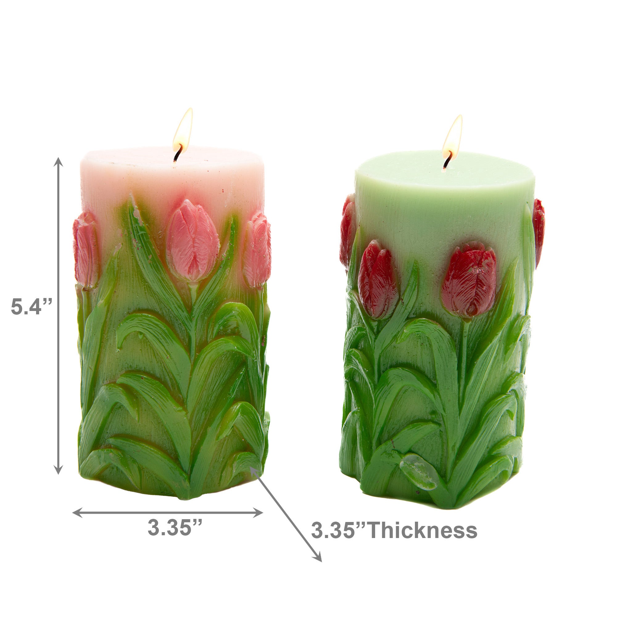 Assorted Large Unscented Engraved Tulips Pillar Candles - Set of 2