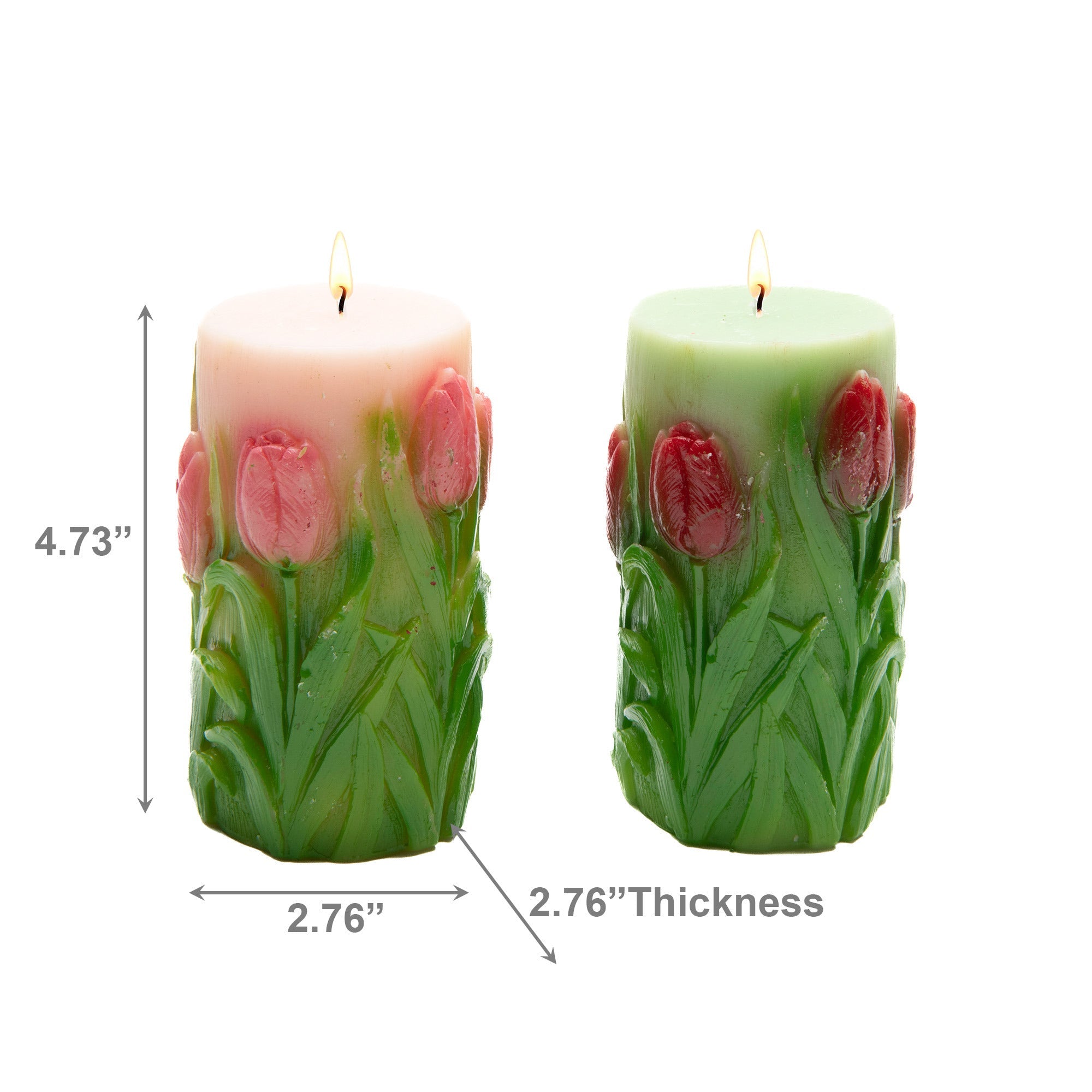 Assorted Medium Unscented Engraved Tulips Pillar Candles - Set of 2