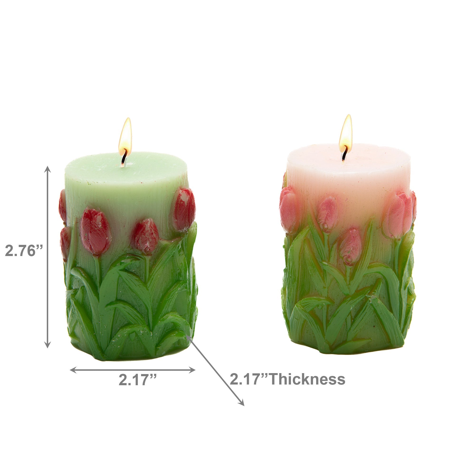 Assorted Small Unscented Engraved Tulips Pillar Candles - Set of 2