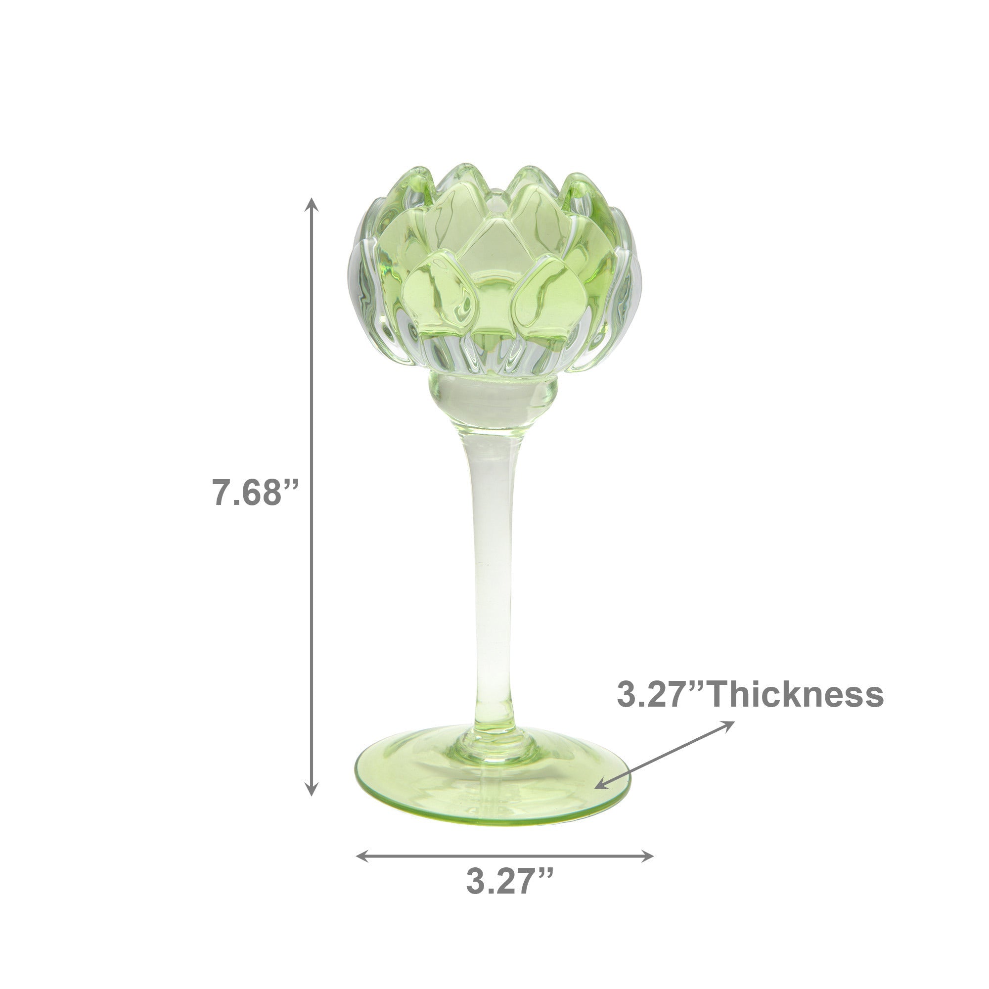 8-Inch Green Glass Candle Holder Shaped Like Tulip Bloom
