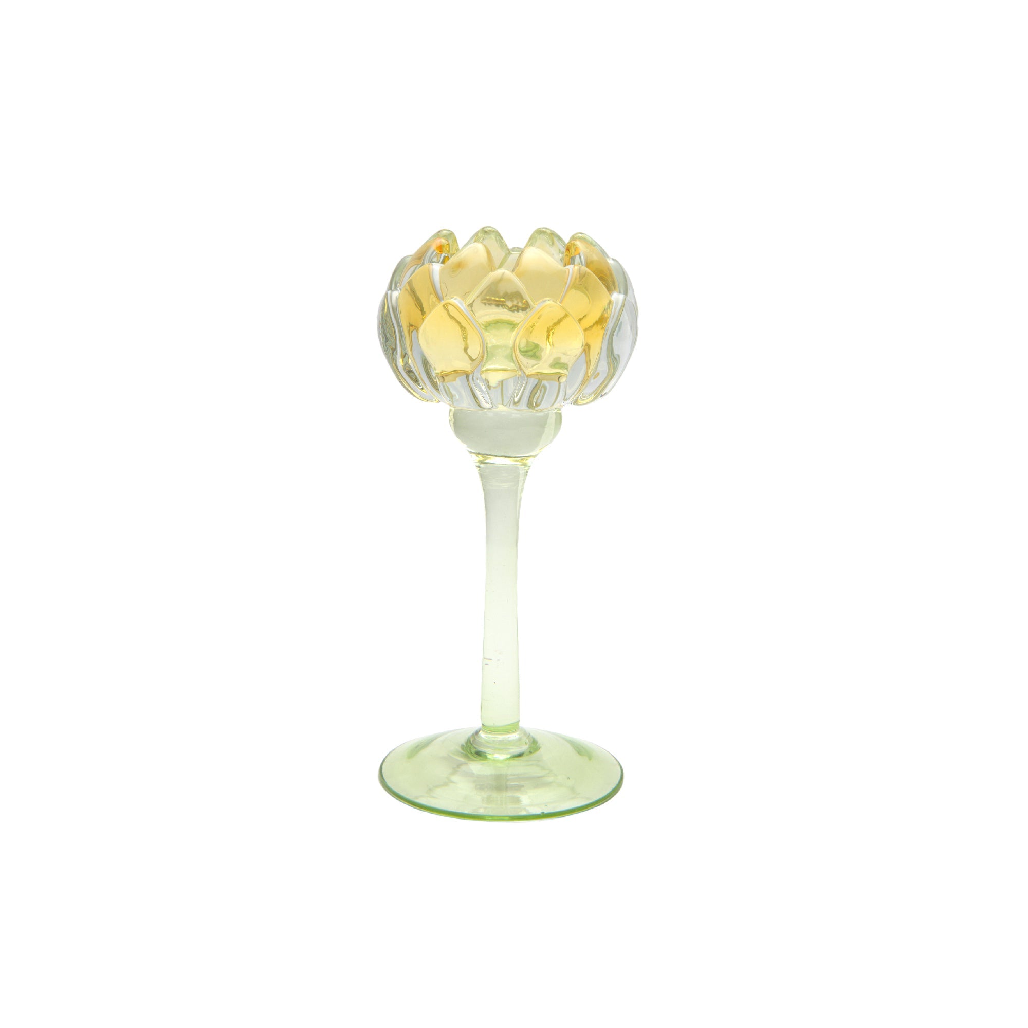 8-Inch Yellow Glass Candle Holder Shaped Like Tulip Bloom
