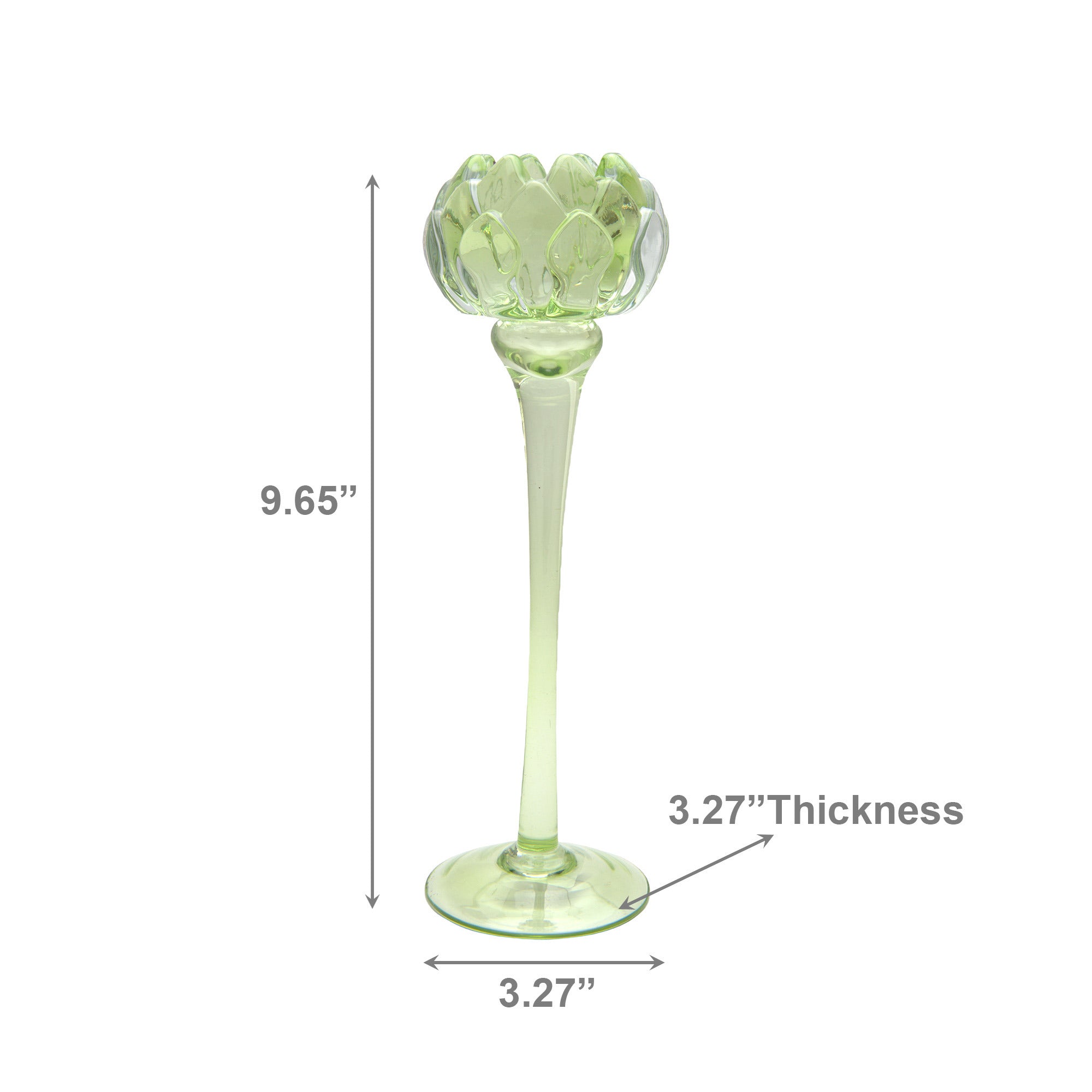 10-Inch Green Glass Tulip Bloom Candle Holder