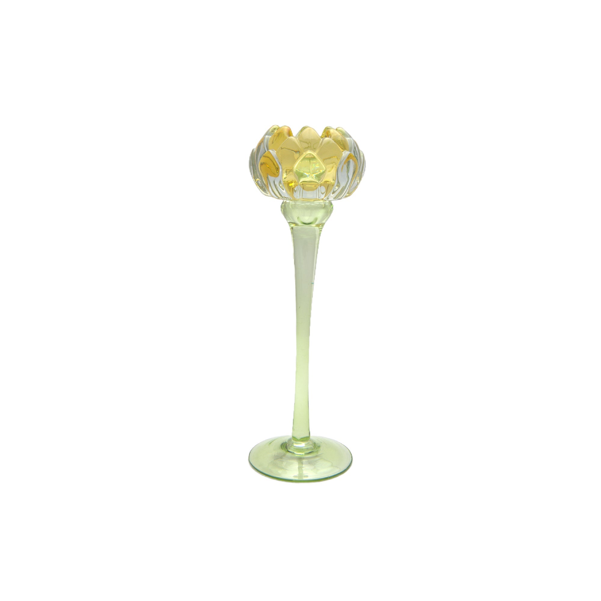 10-Inch Yellow Glass Tulip Bloom Candle Holder