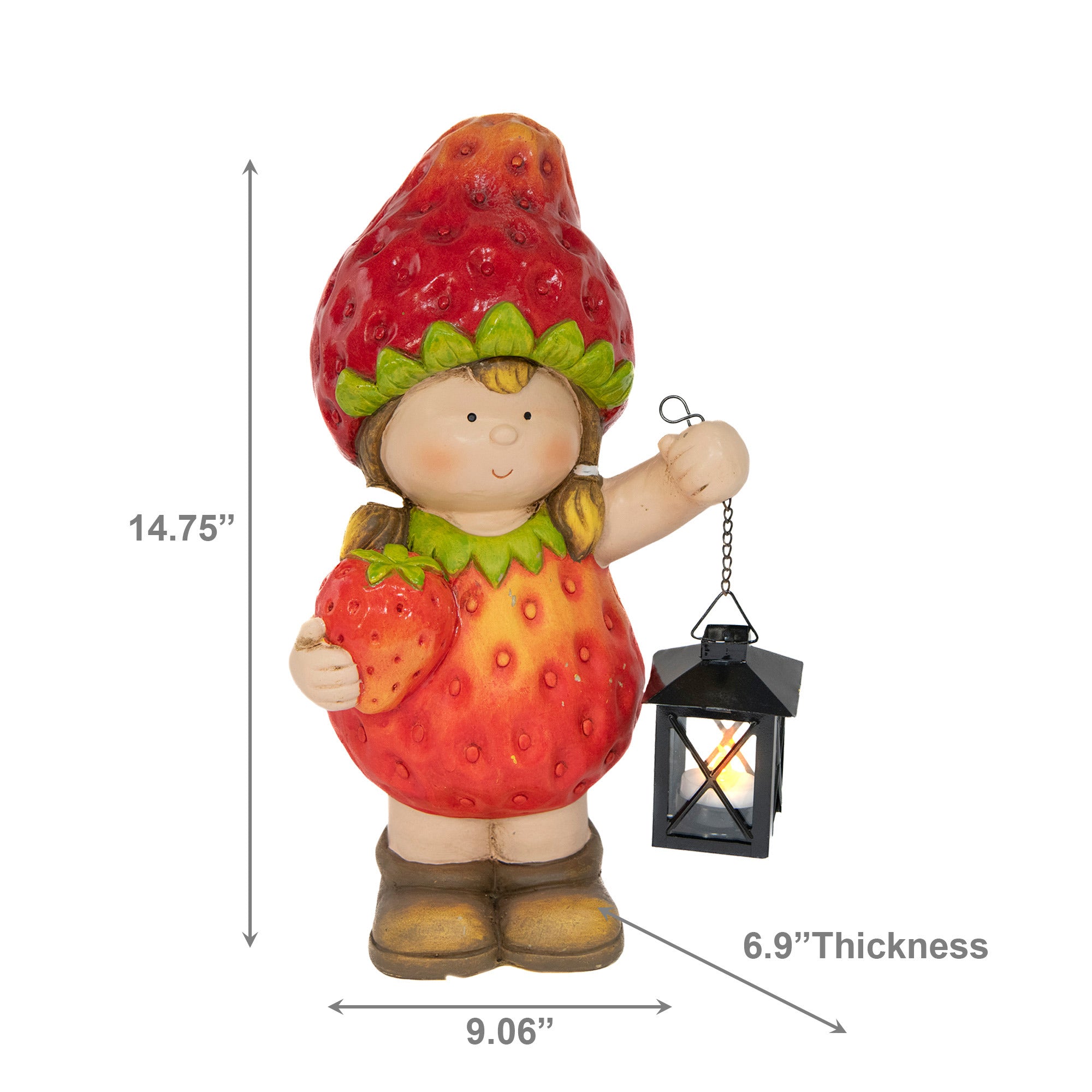 Solar-Powered Magnesia Figurine: Strawberry Girl Holding Lantern