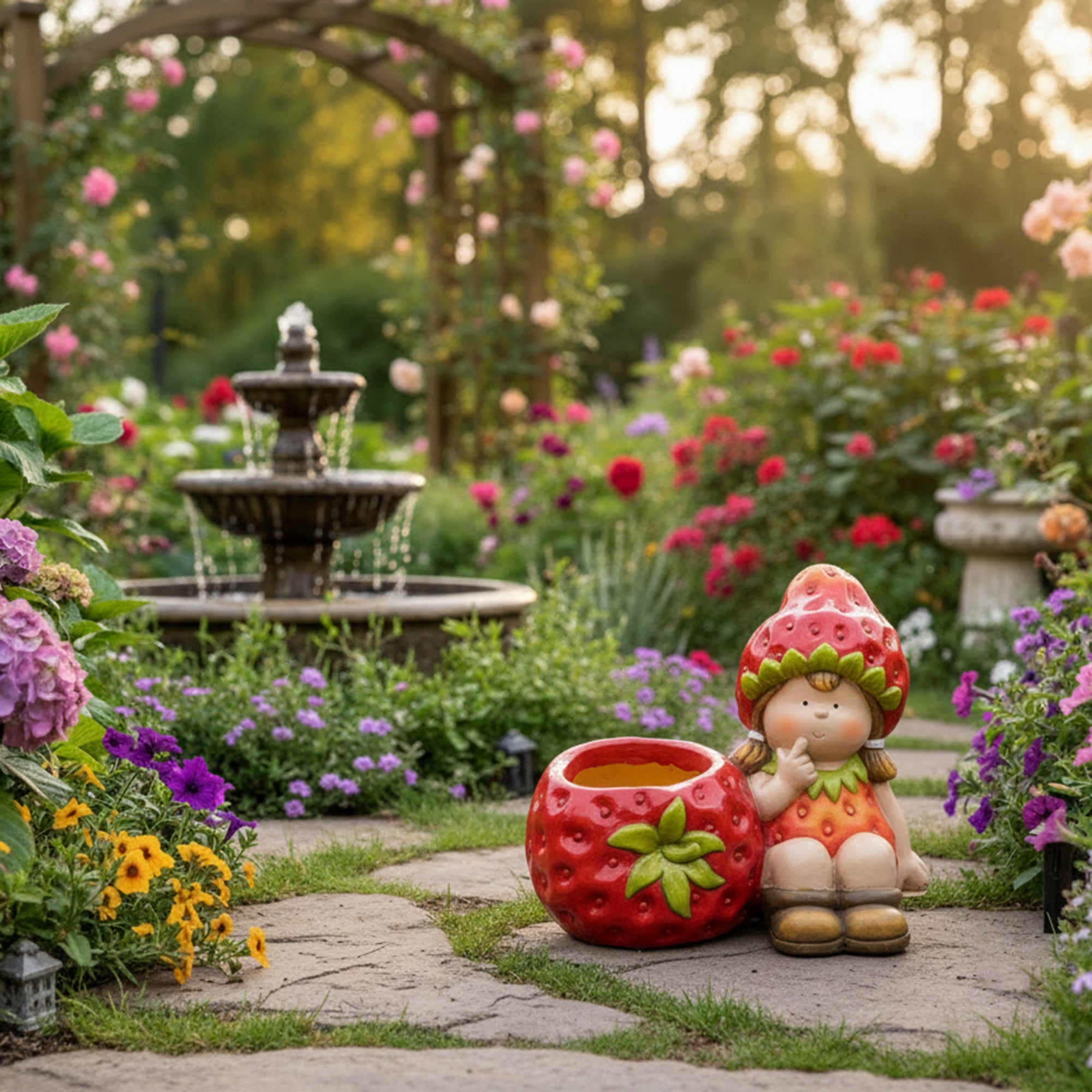 Magnesia Strawberry Girl Figurine with Planter