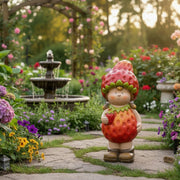 5-Inch Terracotta Strawberry Girl Figurine Accent - Set of 2