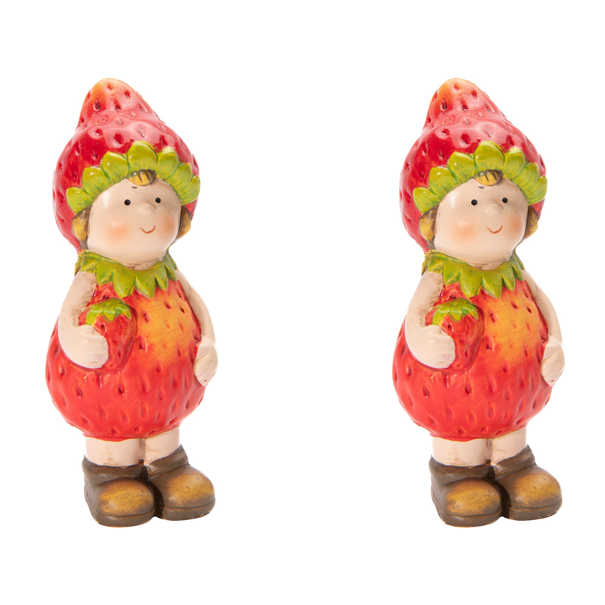 5-Inch Terracotta Strawberry Girl Figurine Accent - Set of 2
