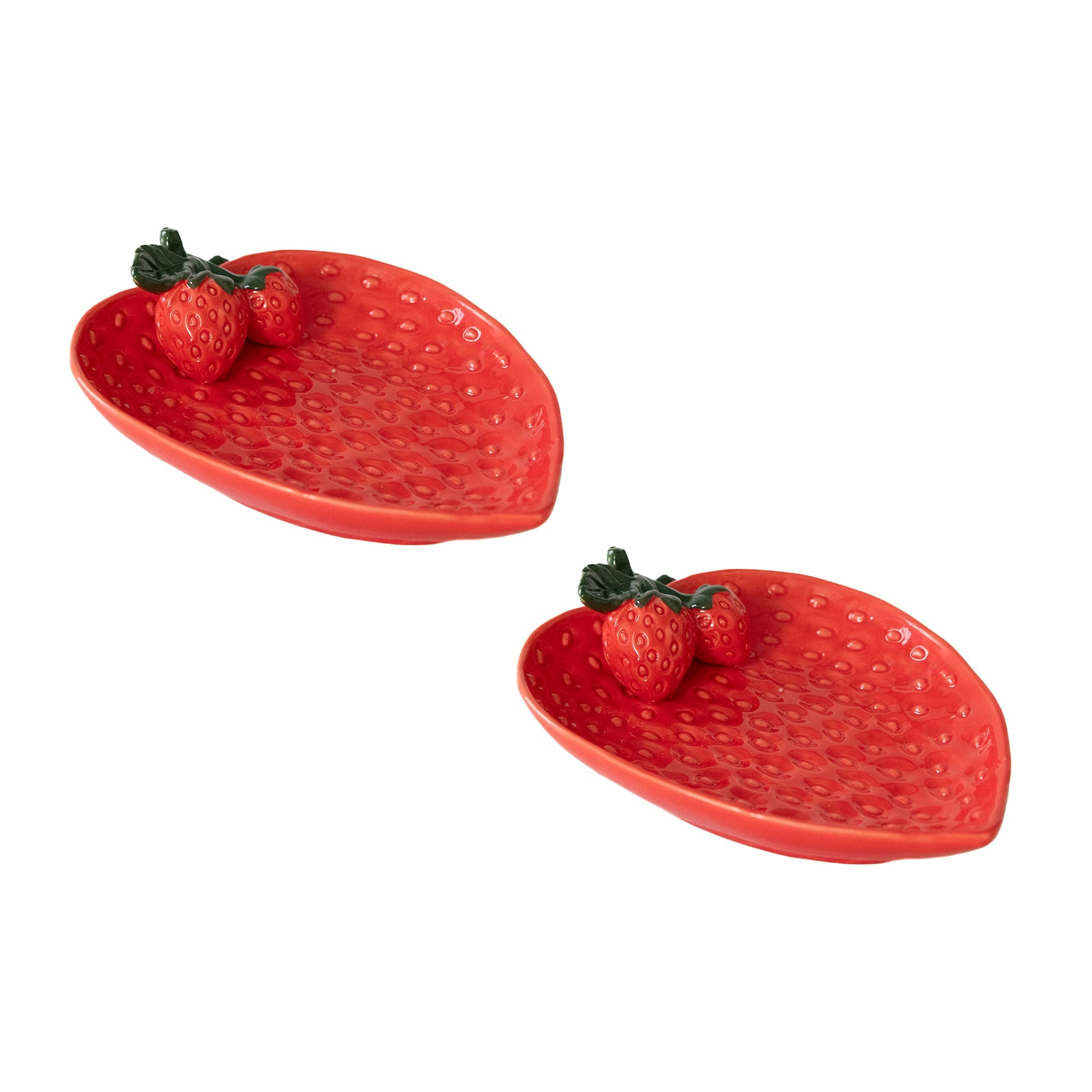 Porcelain Plate Decorated with Strawberry Design - Set of 2