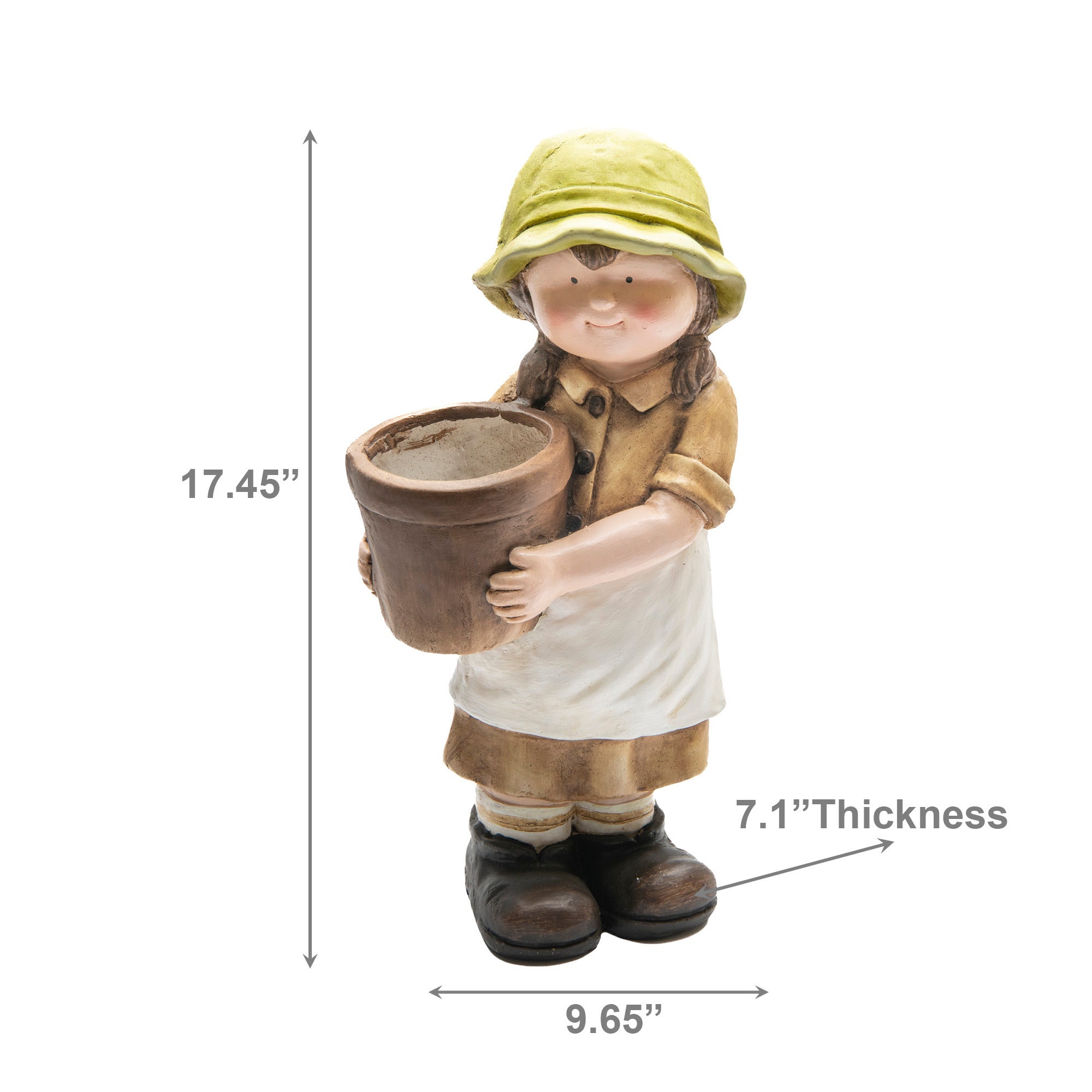 Magnesia Garden Girl Figurine Holding Planter