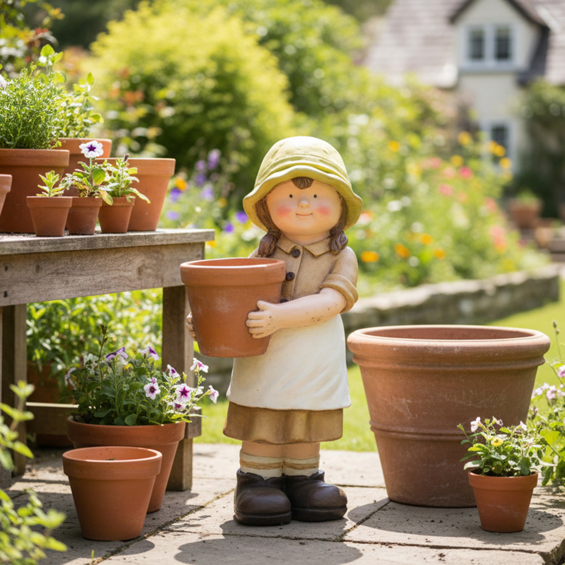Magnesia Garden Girl Figurine Holding Planter