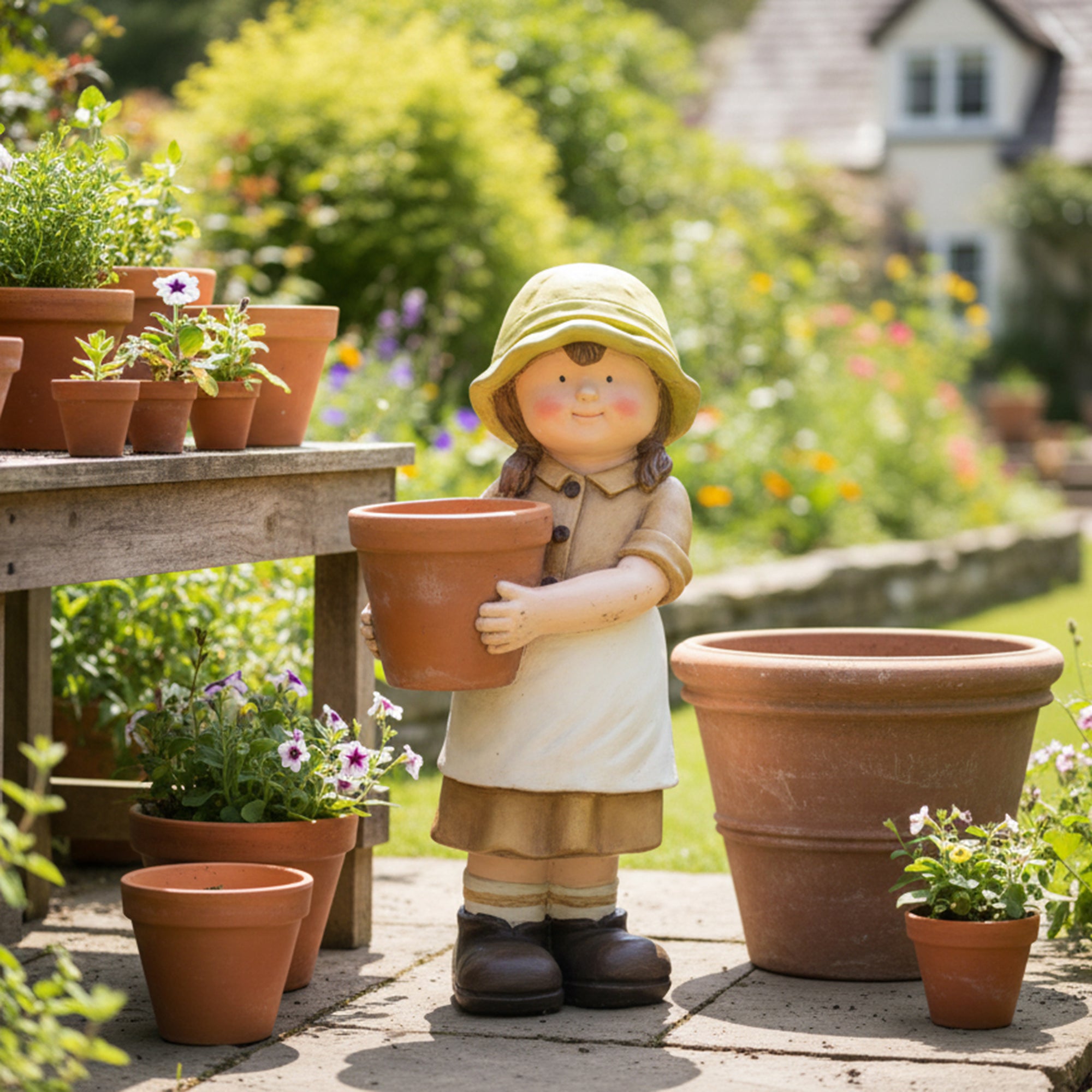 Magnesia Garden Girl Figurine Holding Planter