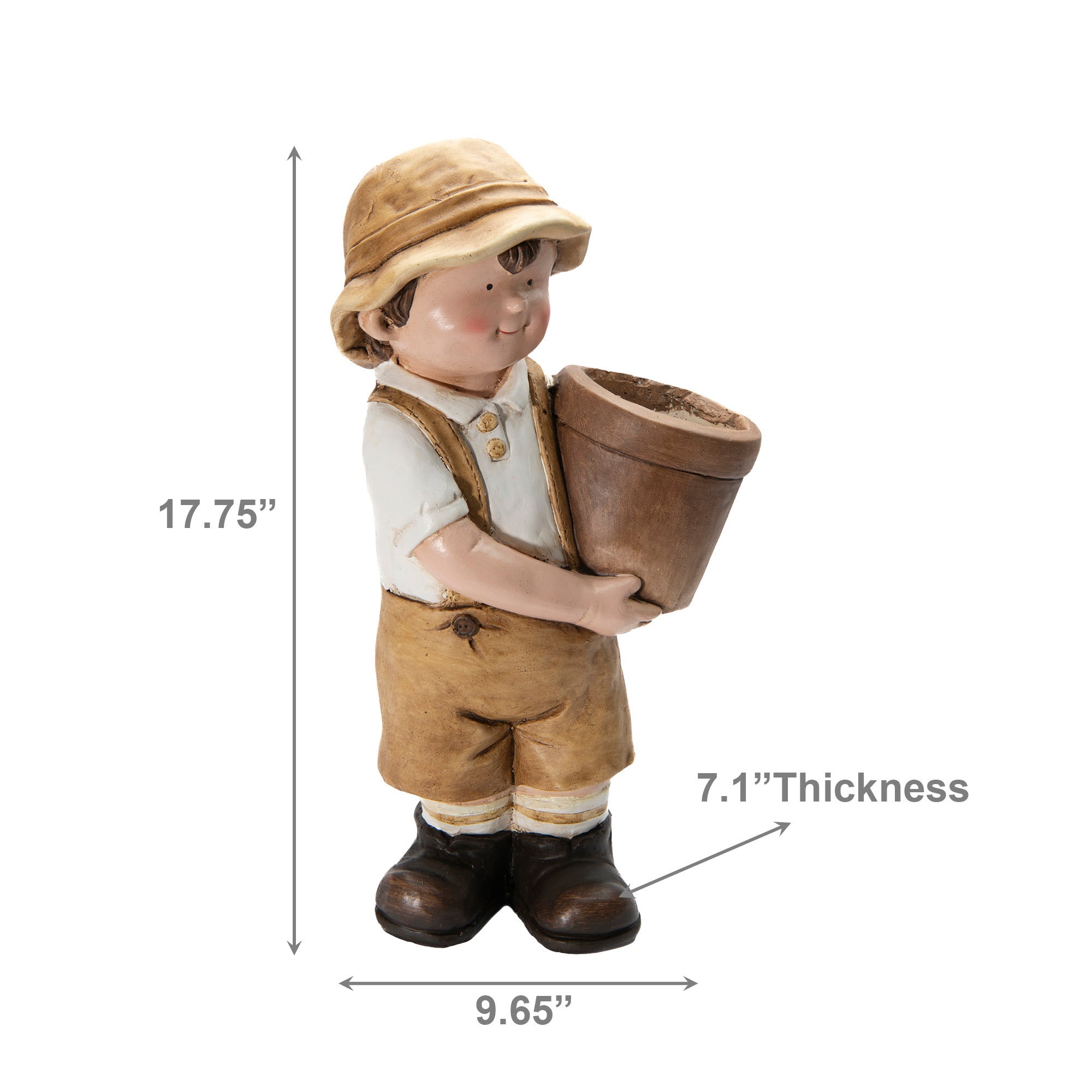 Magnesia Garden Boy Figurine Holding Planter