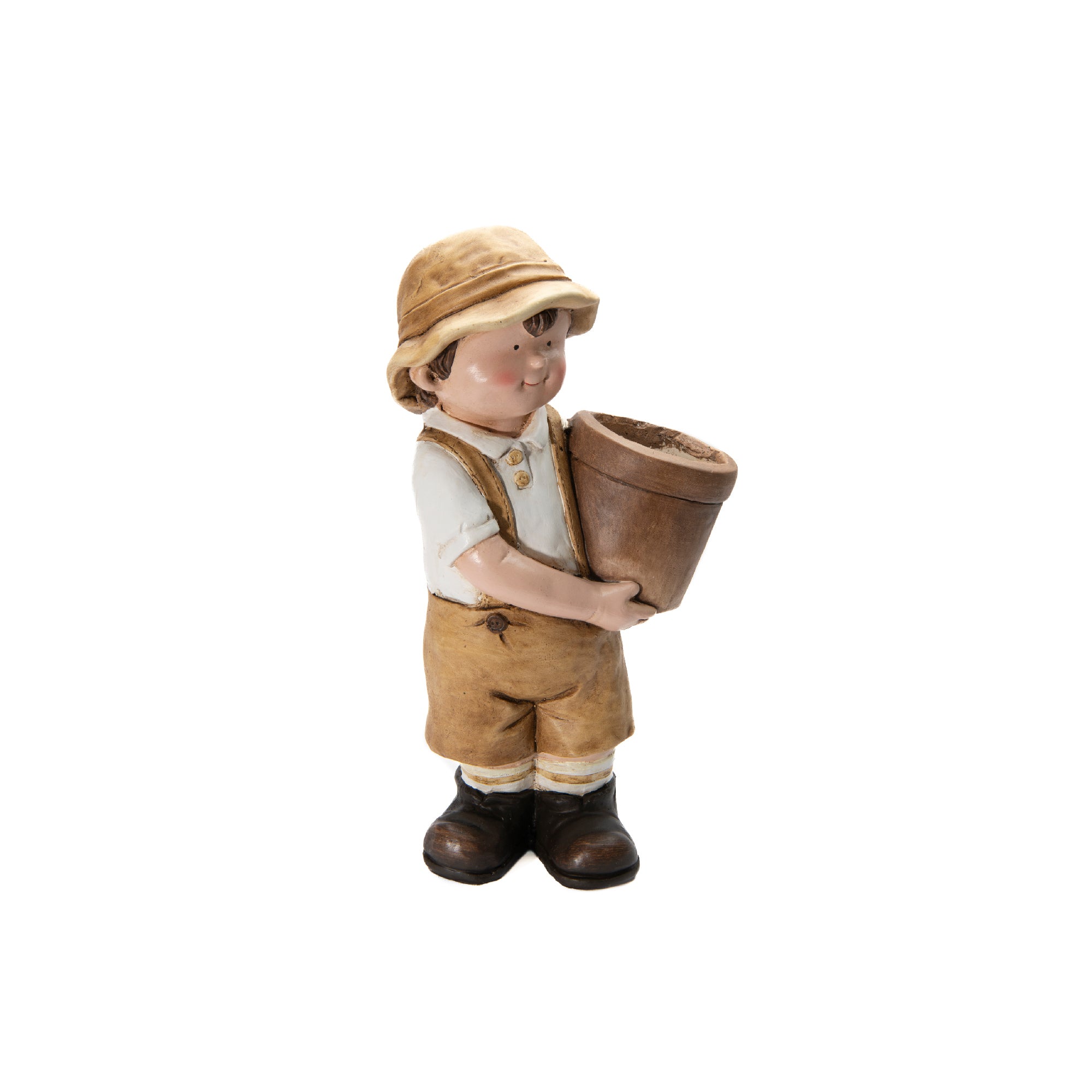 Magnesia Garden Boy Figurine Holding Planter