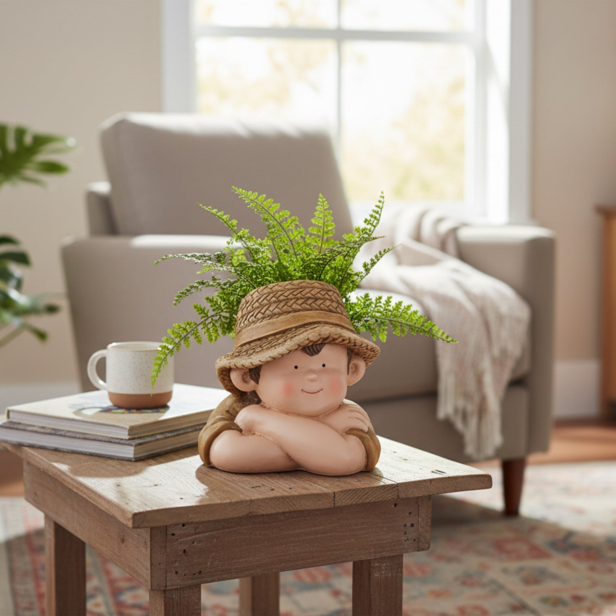 Magnesia Garden Boy with Hat Planter Figurine