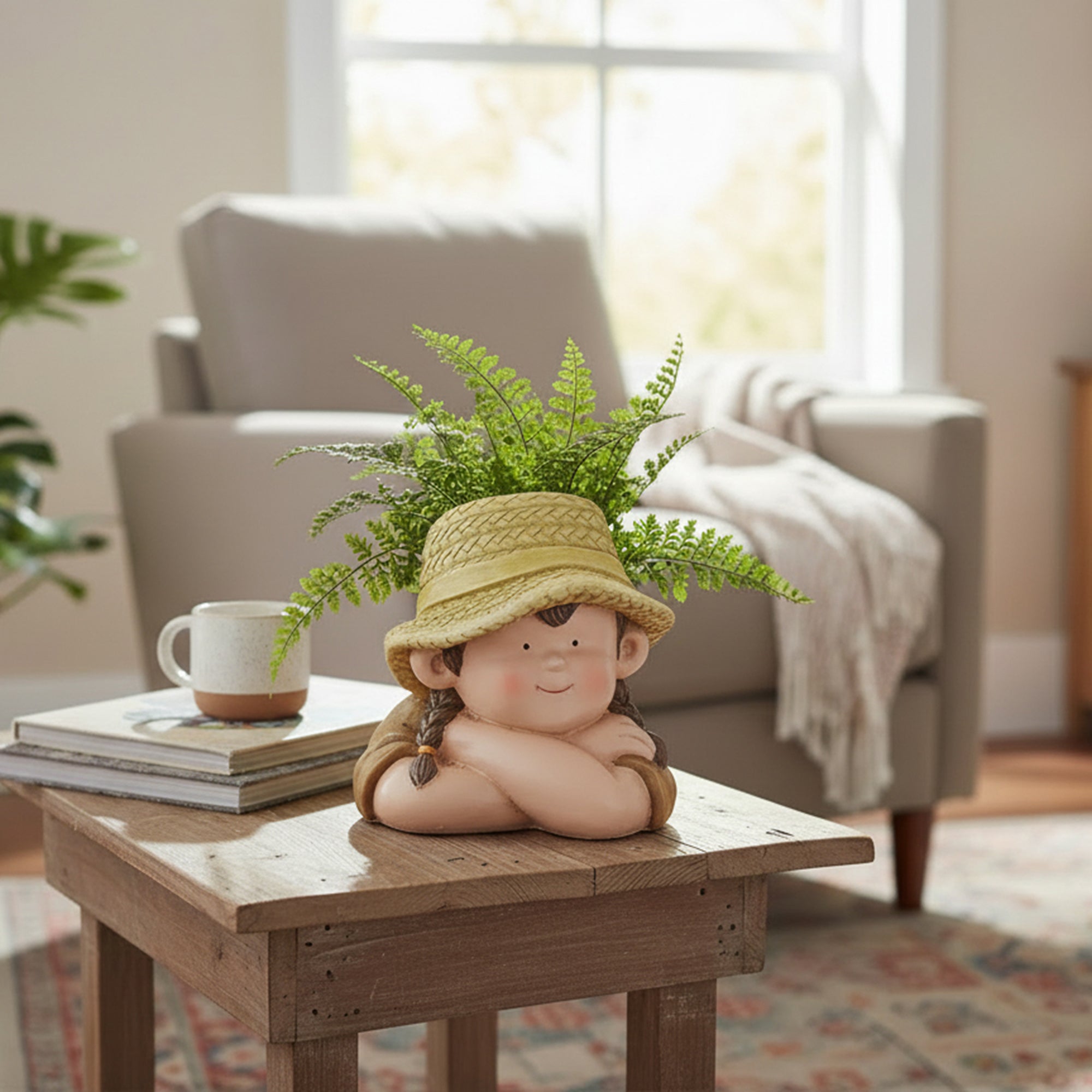 Magnesia Garden Girl with Hat Planter Figurine