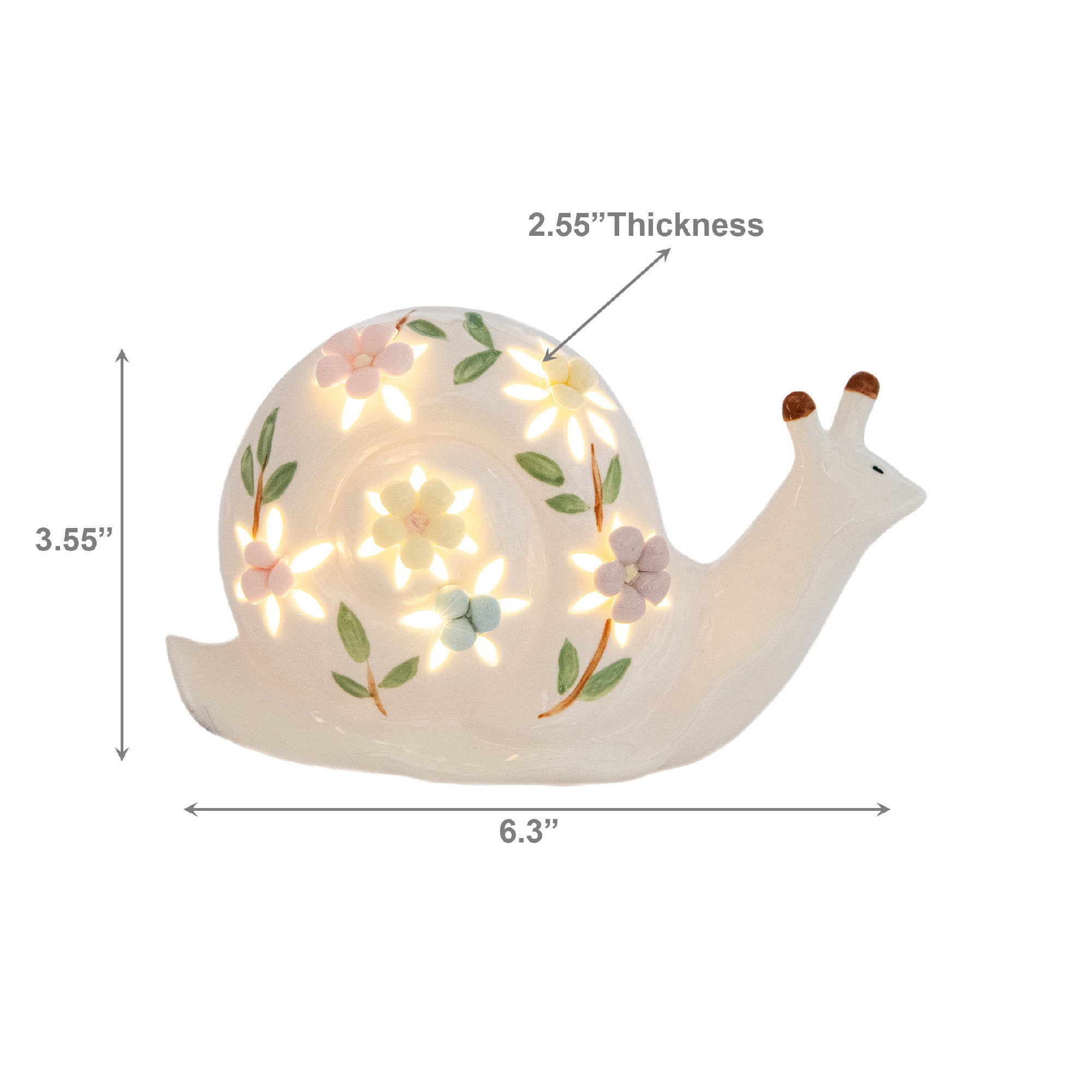 LED Porcelain Snail Figurine with Floral Decoration
