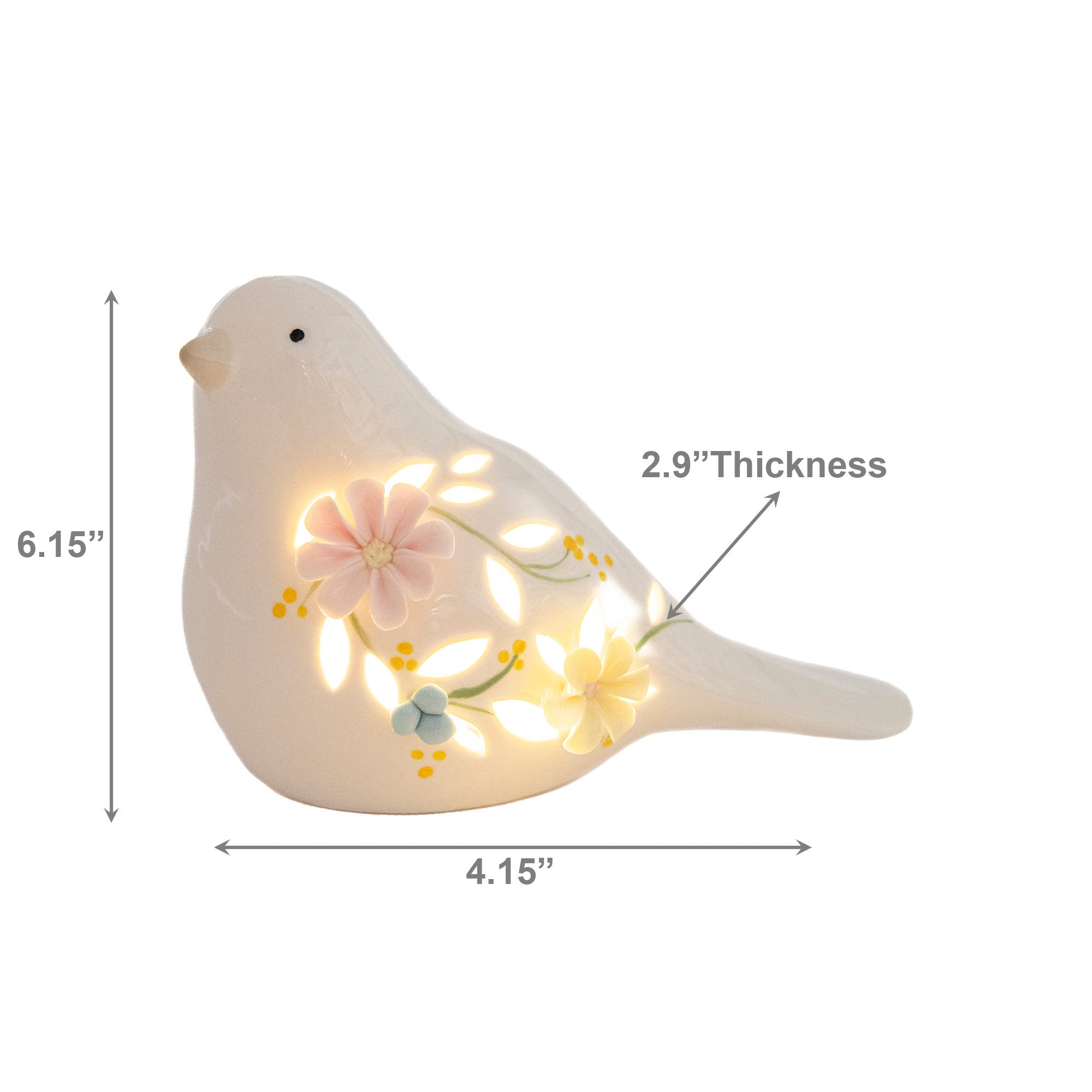 LED Porcelain Bird Figurine with Floral Design