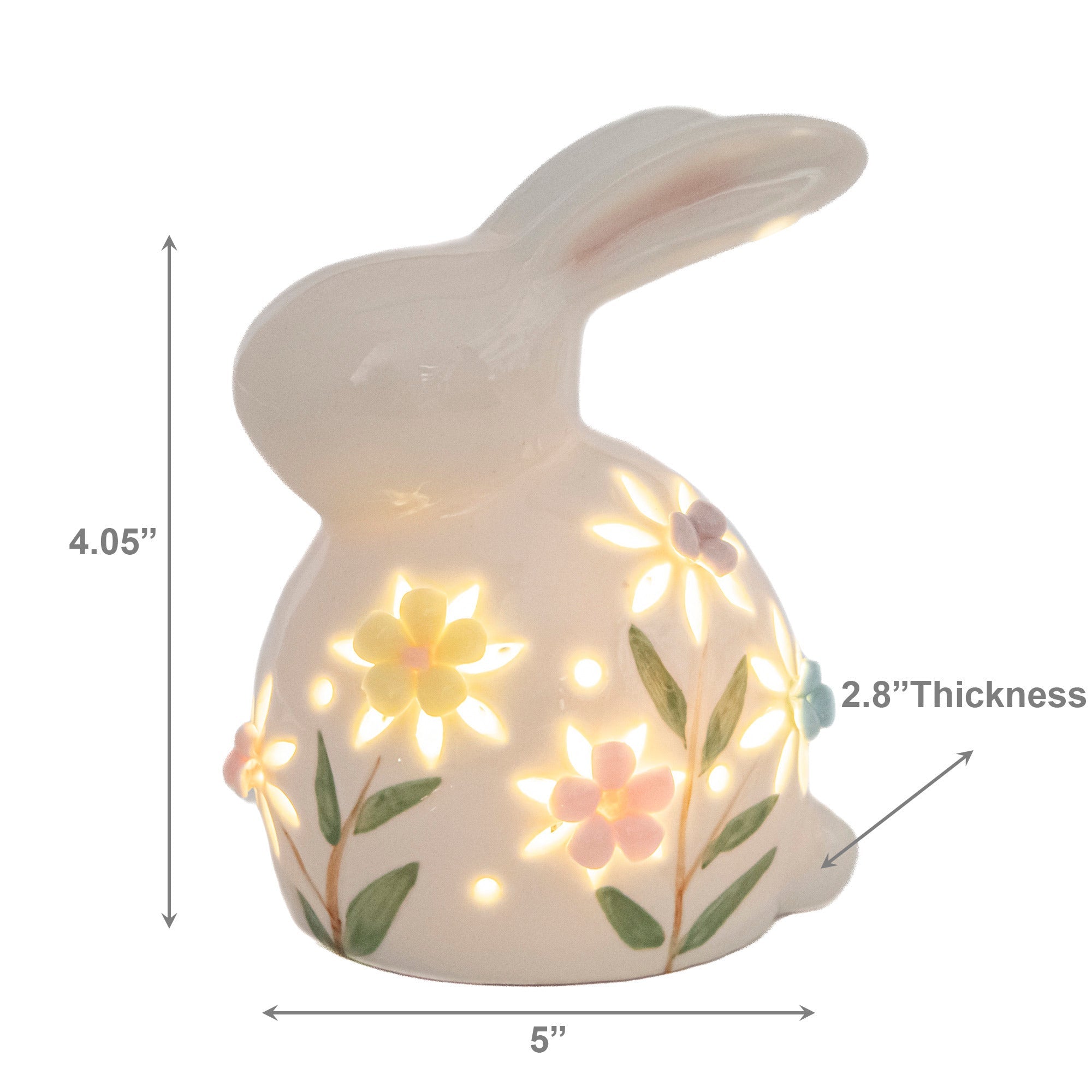 LED Porcelain Bunny Figurine with Floral Accents