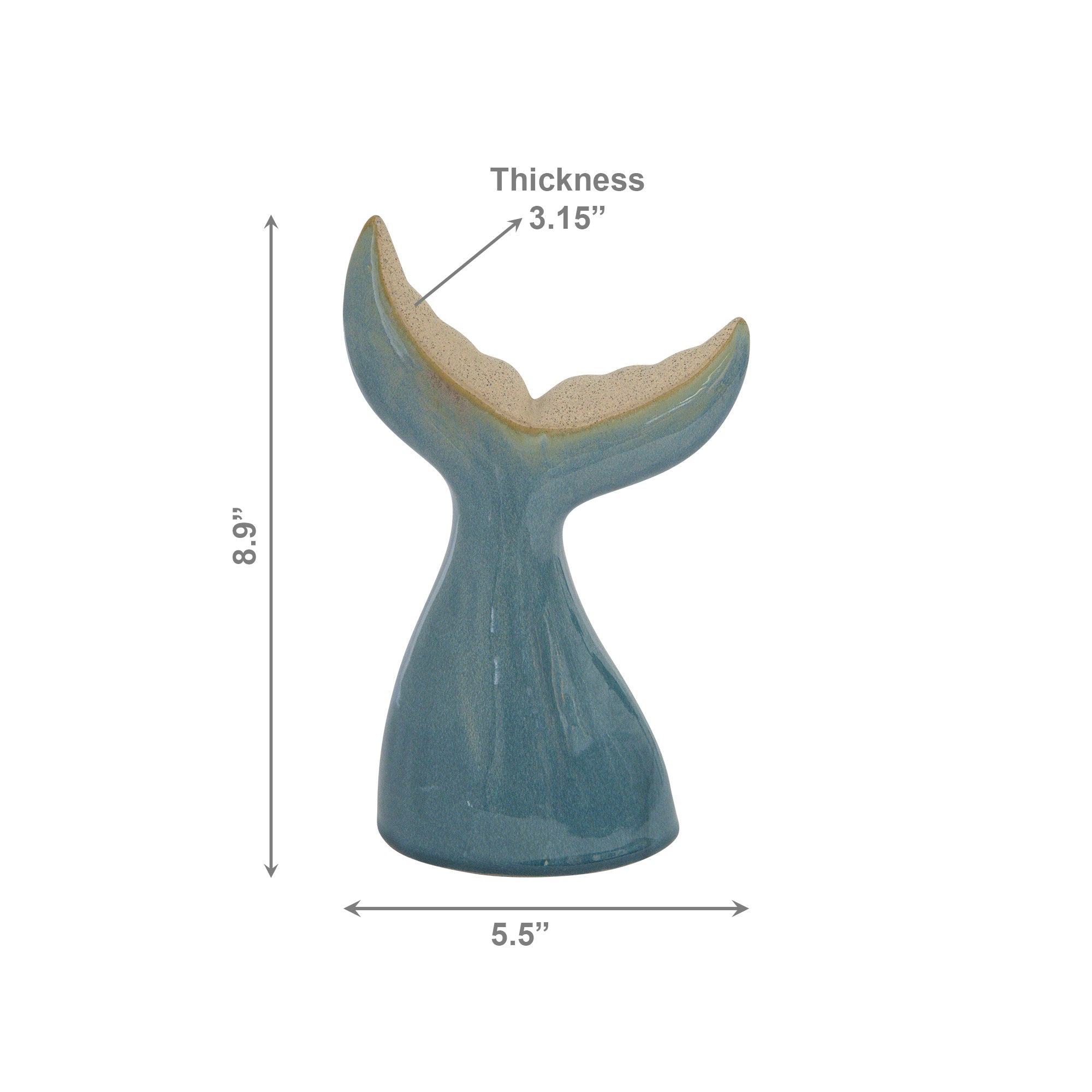 Blue Ceramic Whale Tail Figurine Accent