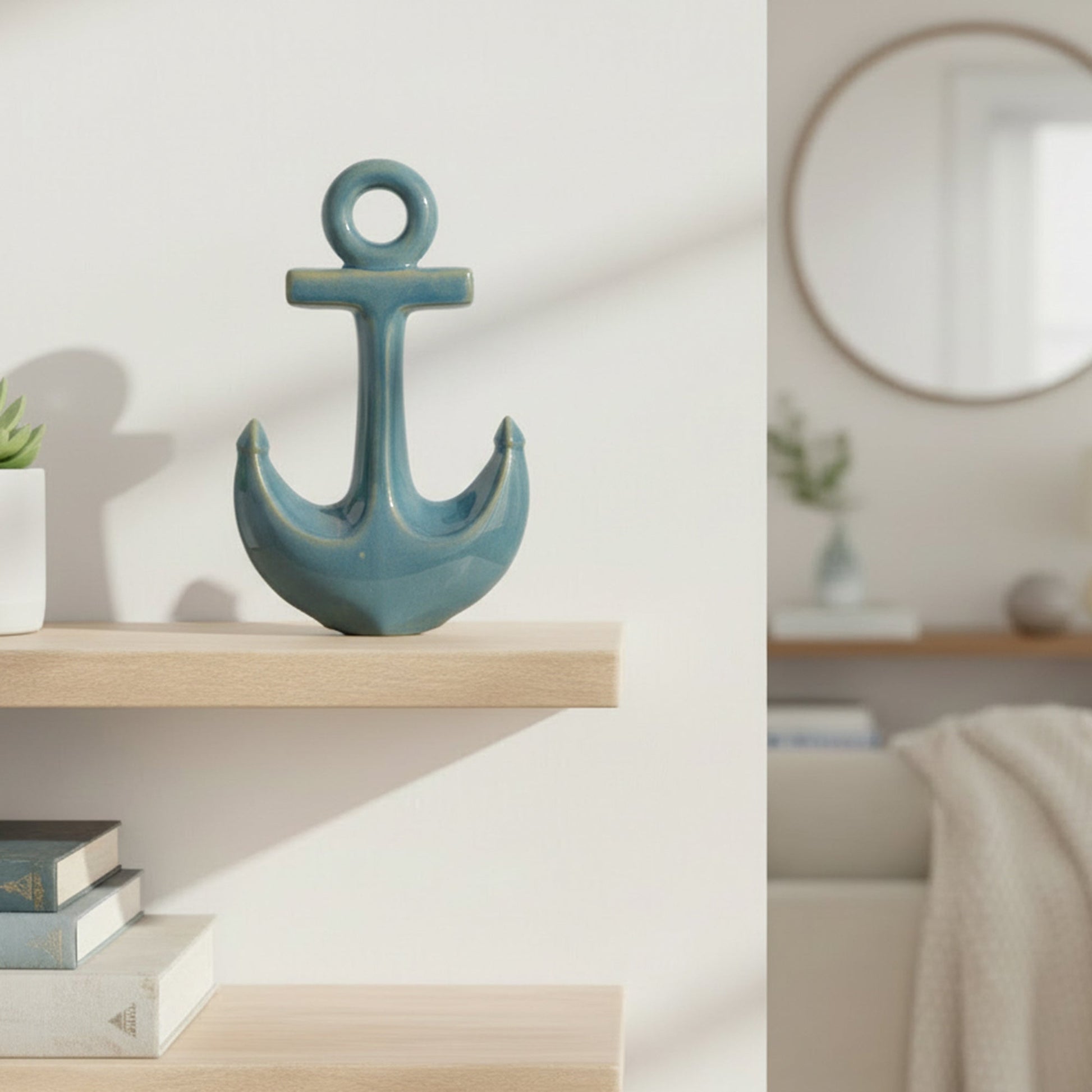 Blue Ceramic Anchor Decorative Accent