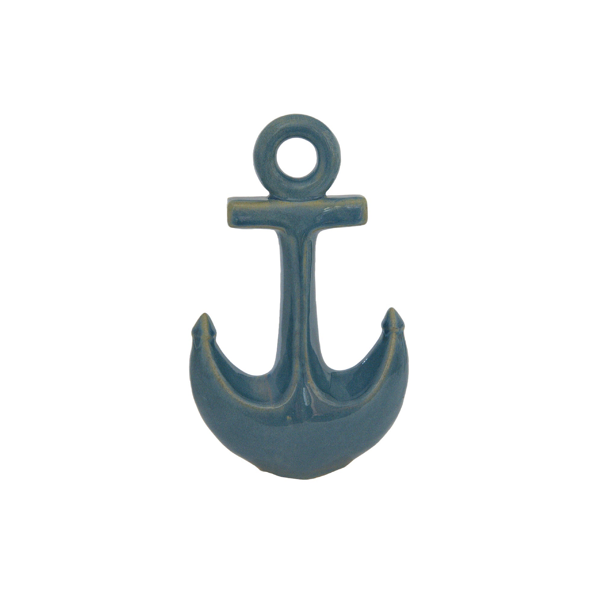 Blue Ceramic Anchor Decorative Accent