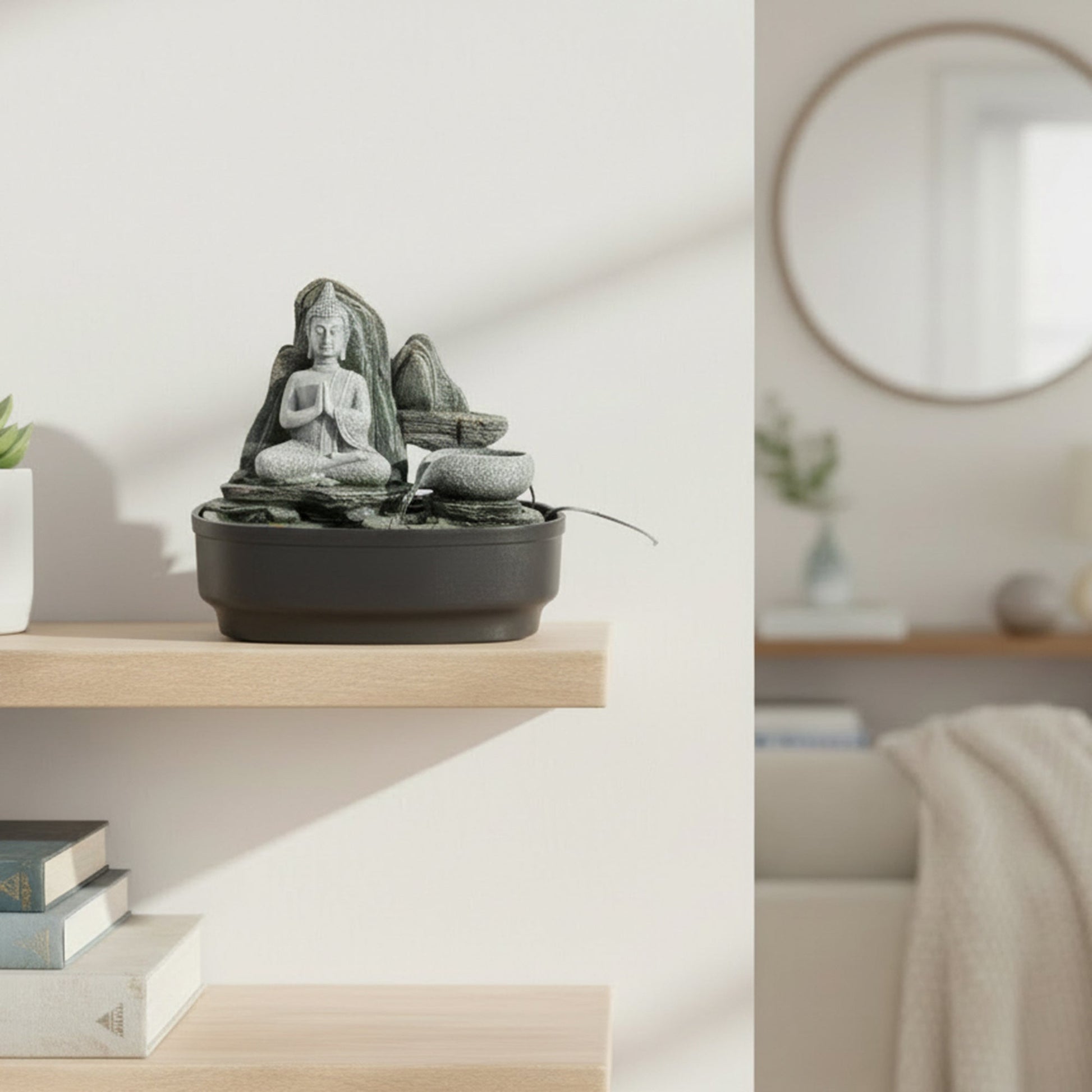 Polyresin Water Fountain Decor with Buddha Figure