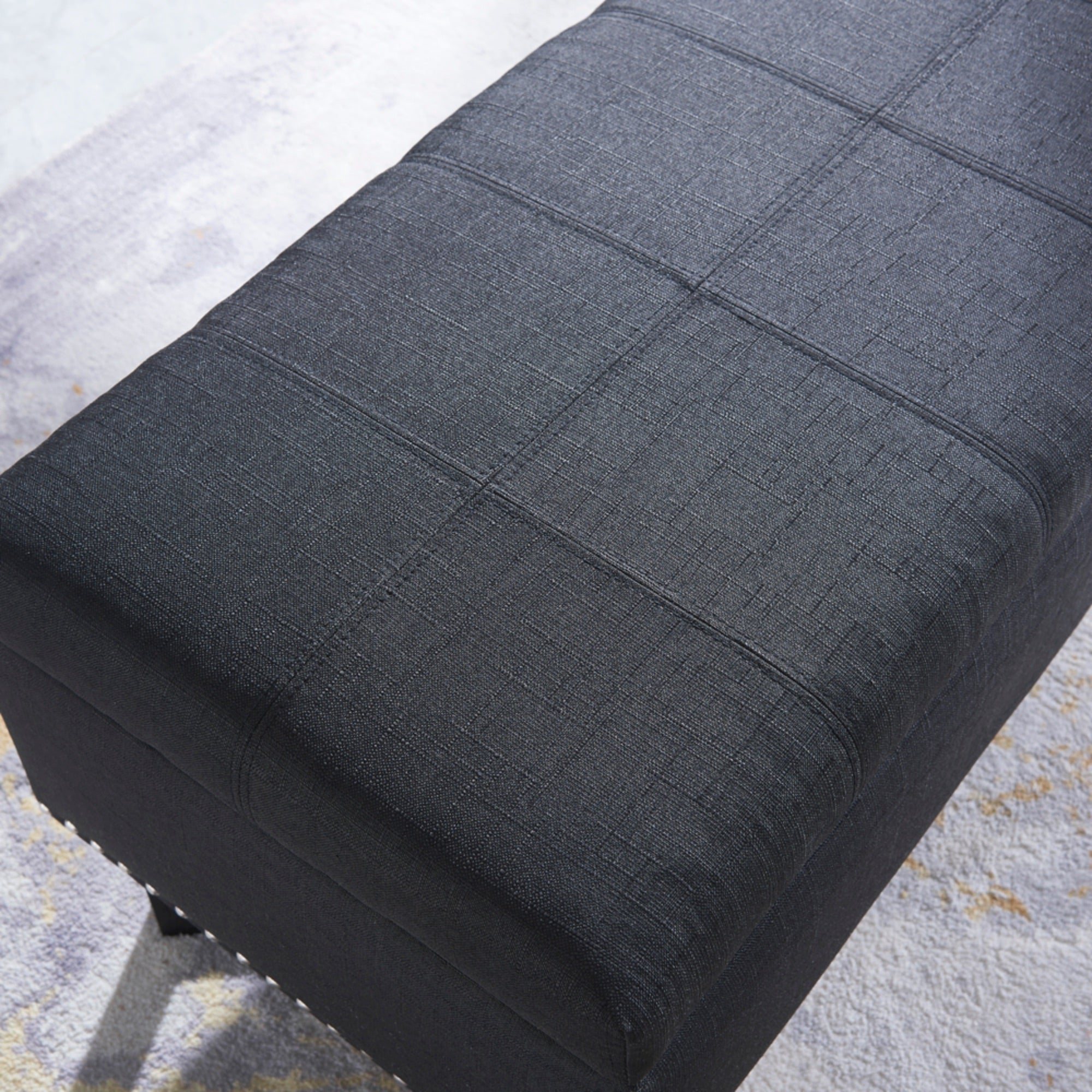 Emerson Fabric Studded Double Ottoman – Black, Luxury Accent Furniture