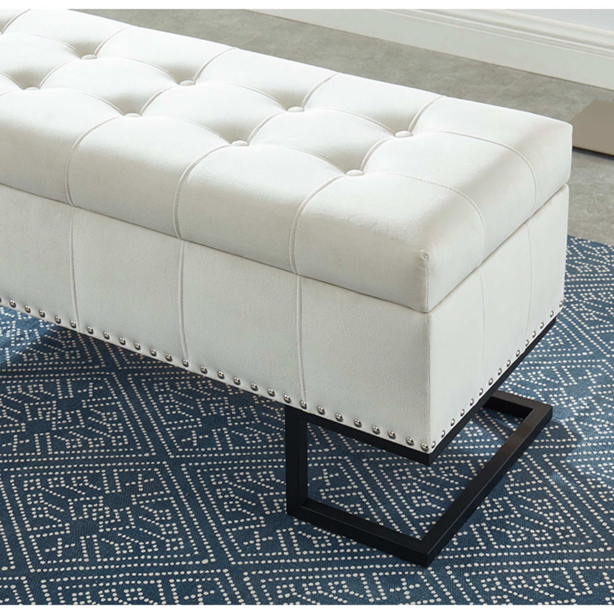 Imperial Tufted Double Ottoman – Beige with Black Base, Elegant Home Accent