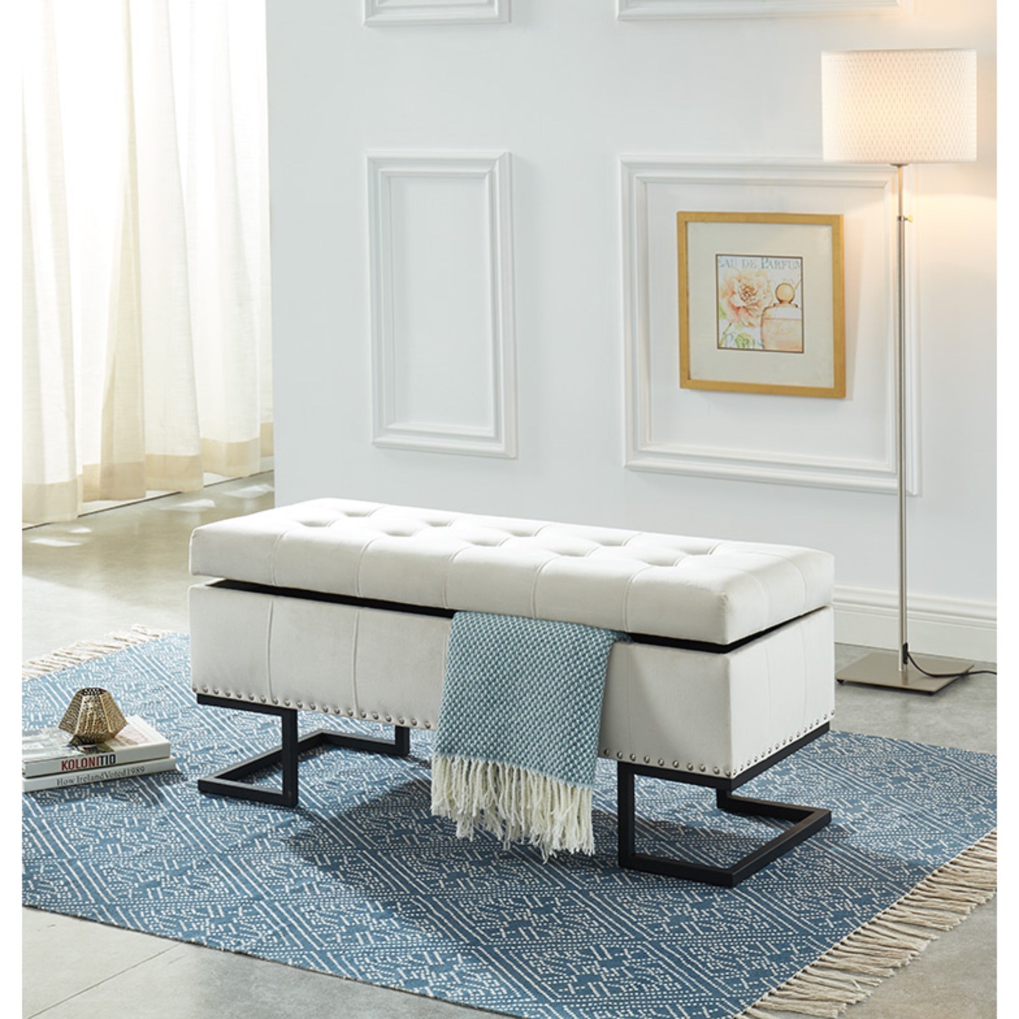 Imperial Tufted Double Ottoman – Beige with Black Base, Elegant Home Accent