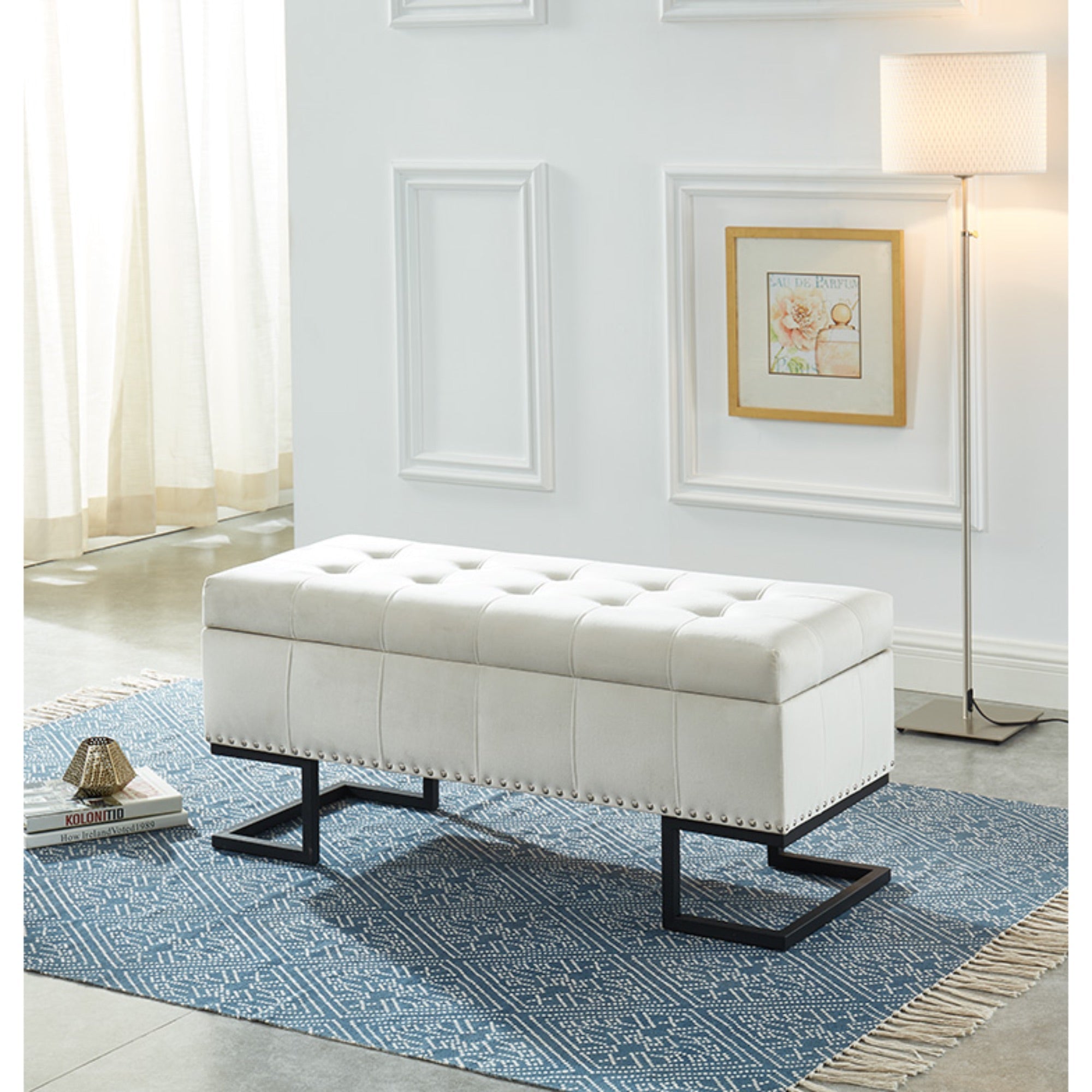 Imperial Tufted Double Ottoman – Beige with Black Base, Elegant Home Accent