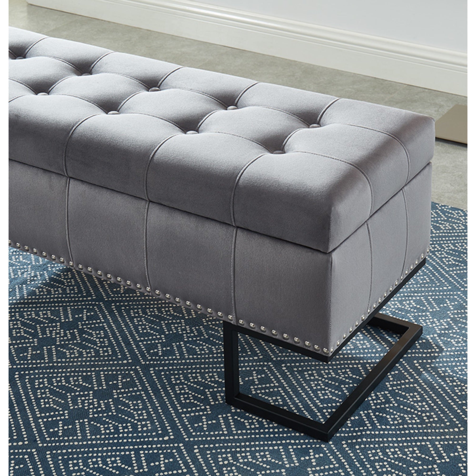 Imperial Tufted Double Ottoman – Gray with Black Base, Luxurious Seating