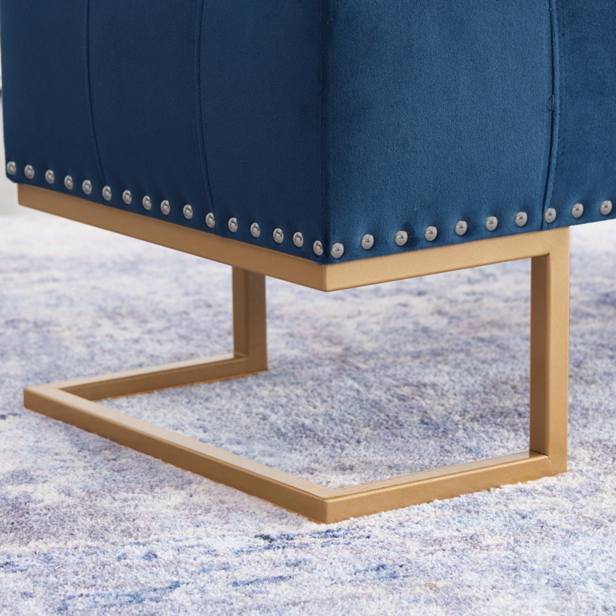 Imperial Tufted Double Ottoman – Navy with Studs & Gold Base, Accent Seating