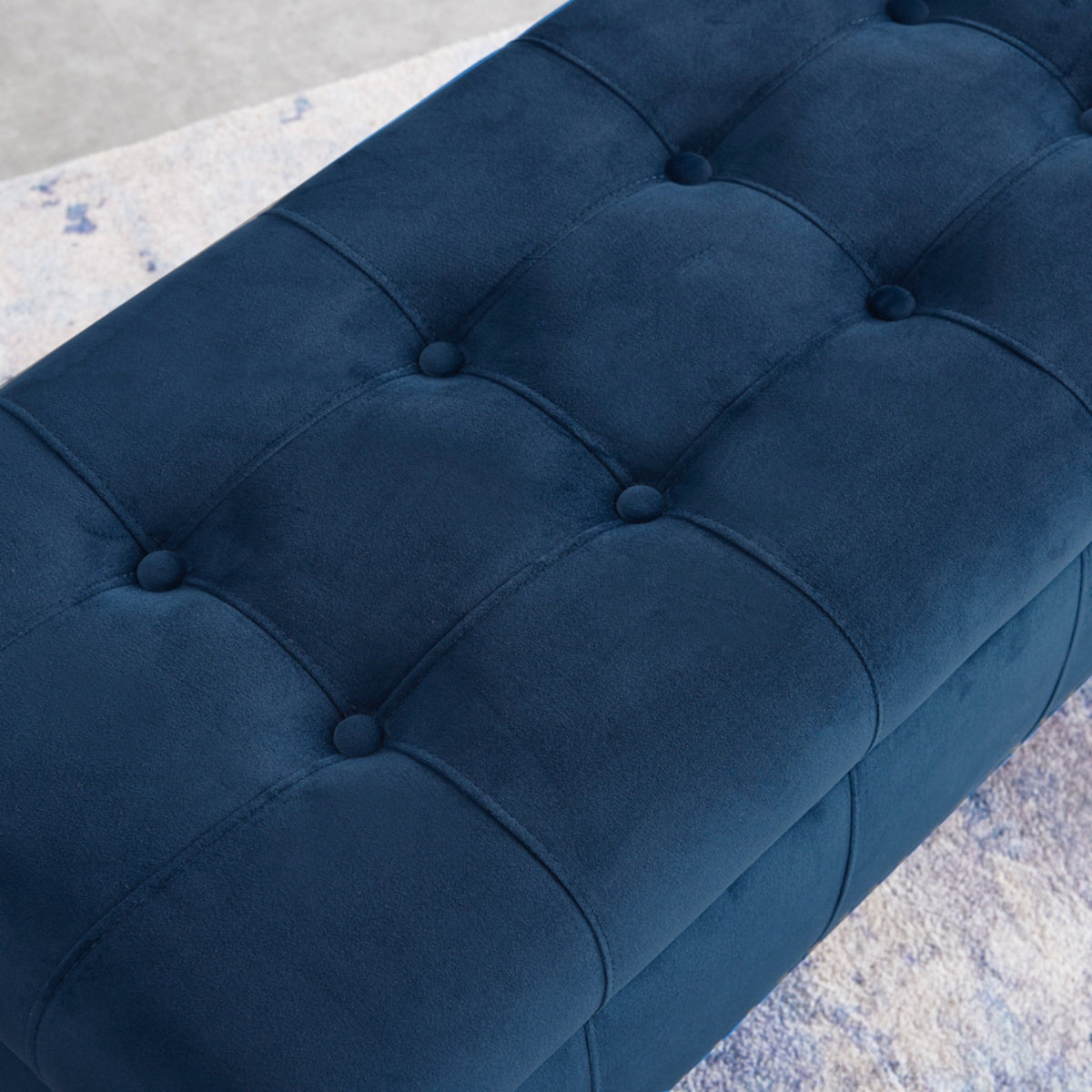 Imperial Tufted Double Ottoman – Navy with Studs & Gold Base, Accent Seating