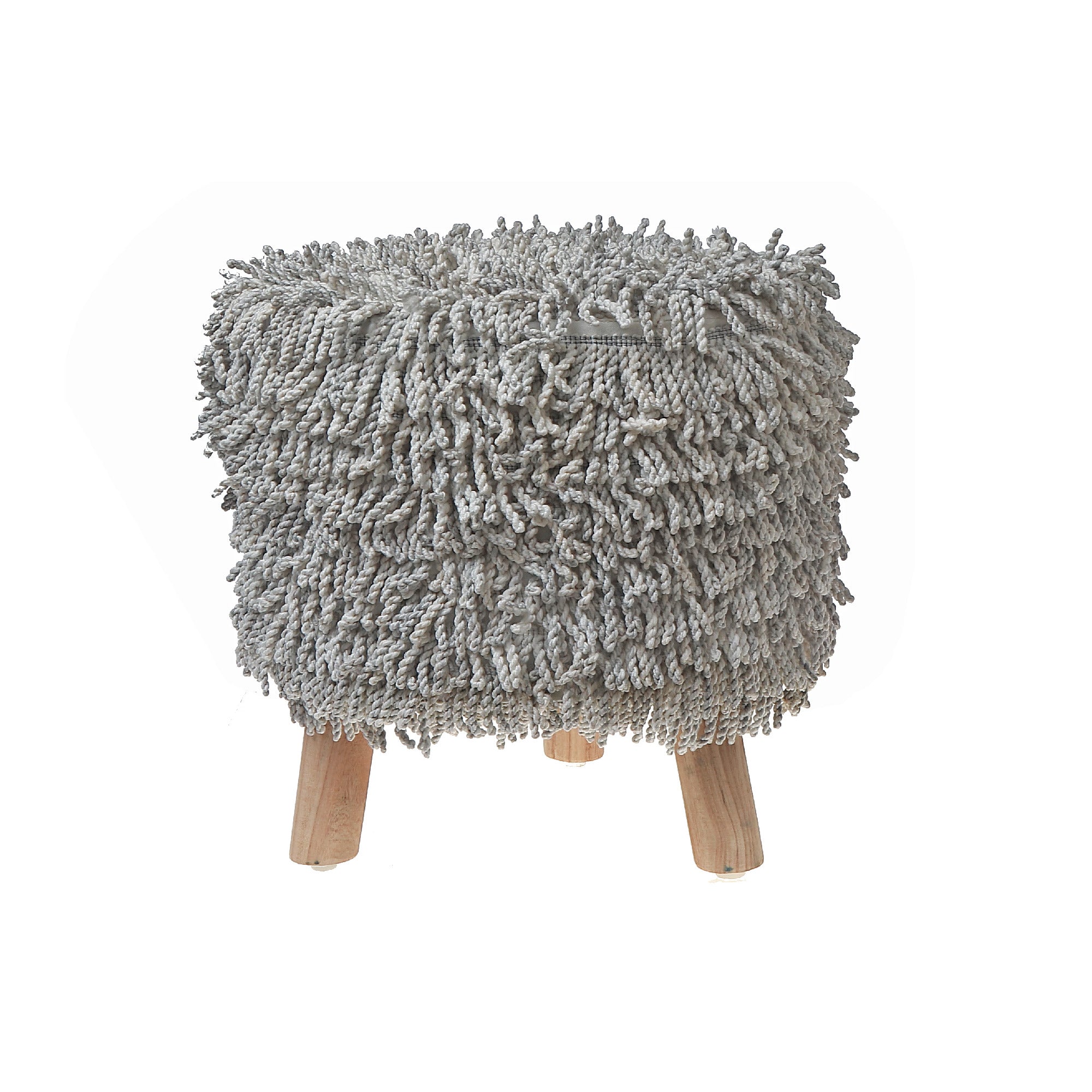 Long Sag Handwoven Pouf With Wooden Stand, Boho Floor Cushion, Living Room Home Decor