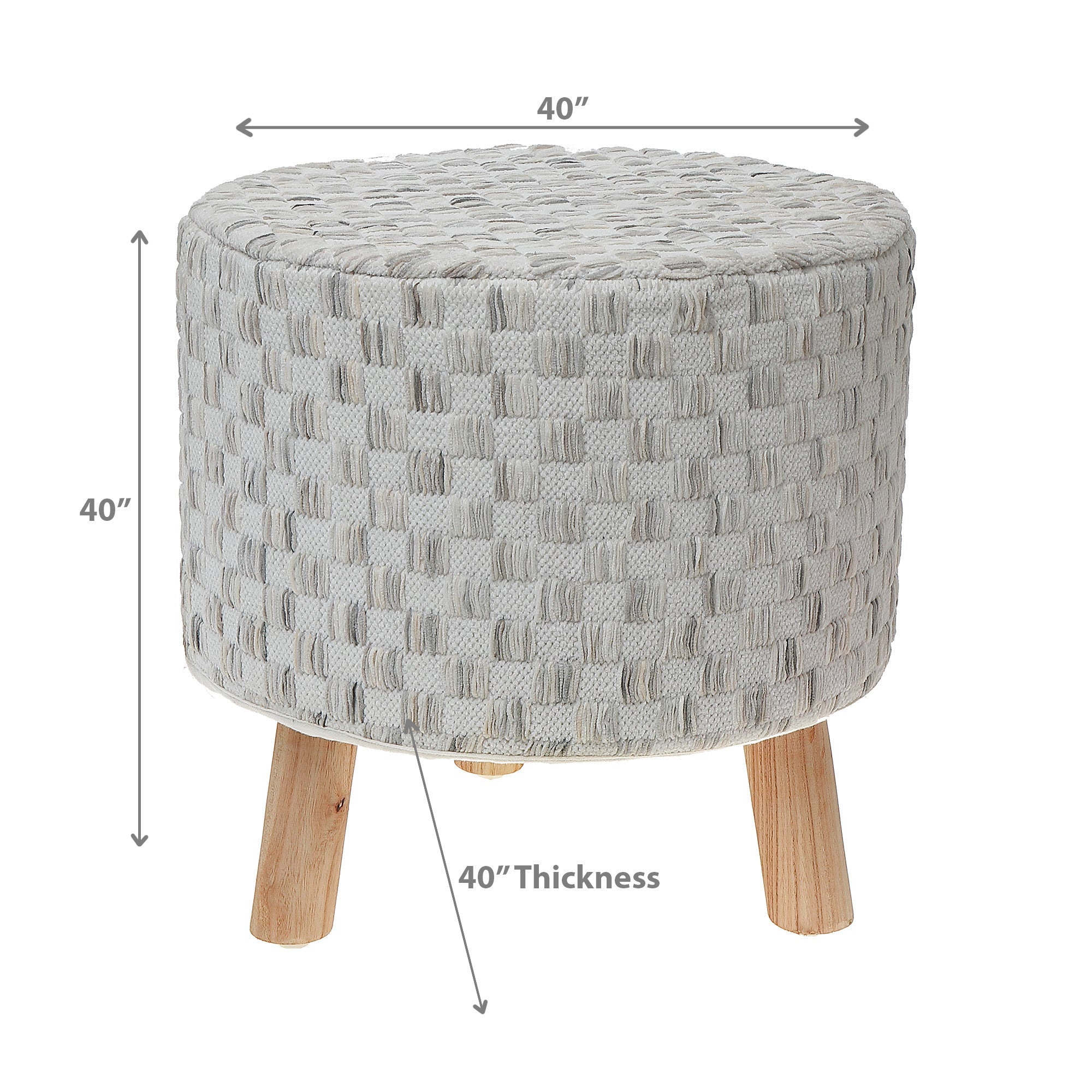 Long Sag Handwoven Pouf With Wooden Stand, Boho Floor Cushion, Living Room Home Decor