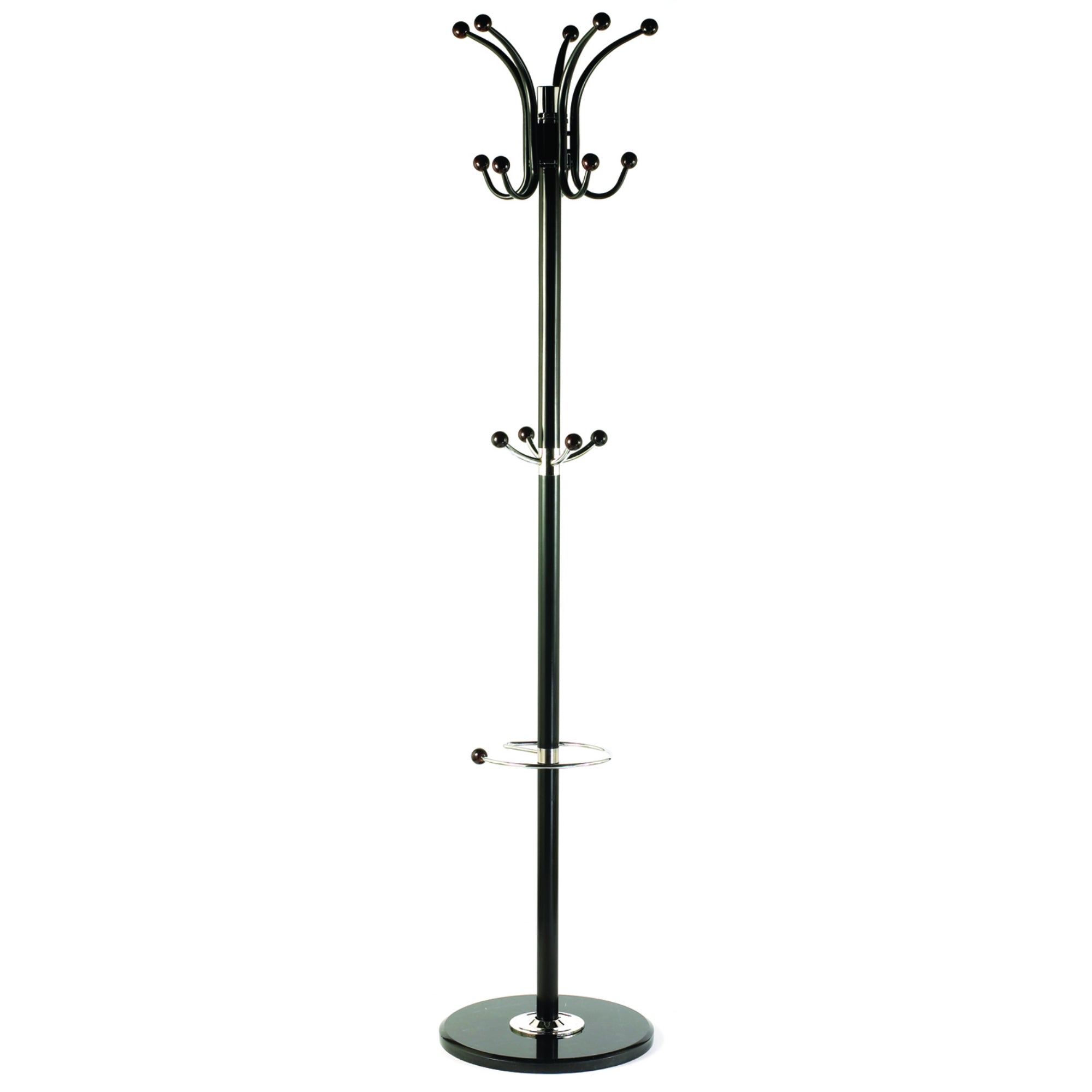 Phebe Black Coat Rack with Marble Base, Free-Standing Hall Tree