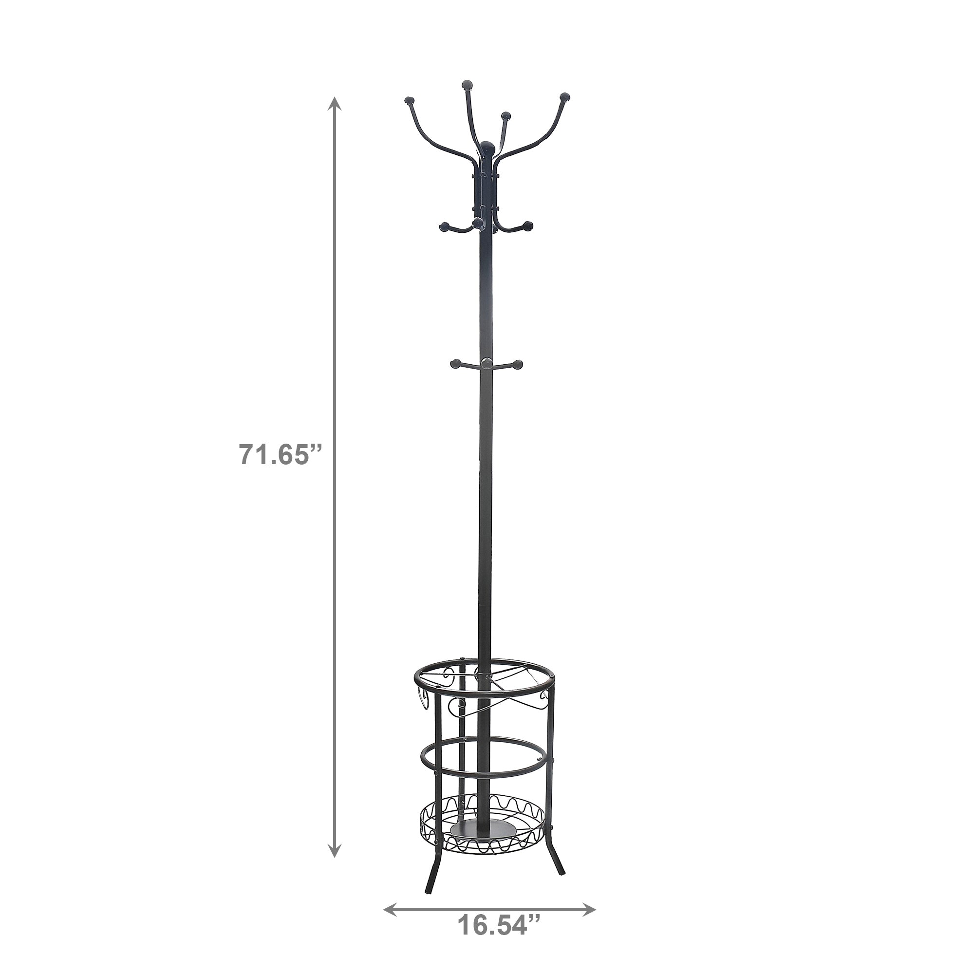 Black Metal Coat Rack with Integrated Umbrella Stand