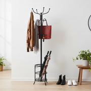 Black Metal Coat Rack with Integrated Umbrella Stand