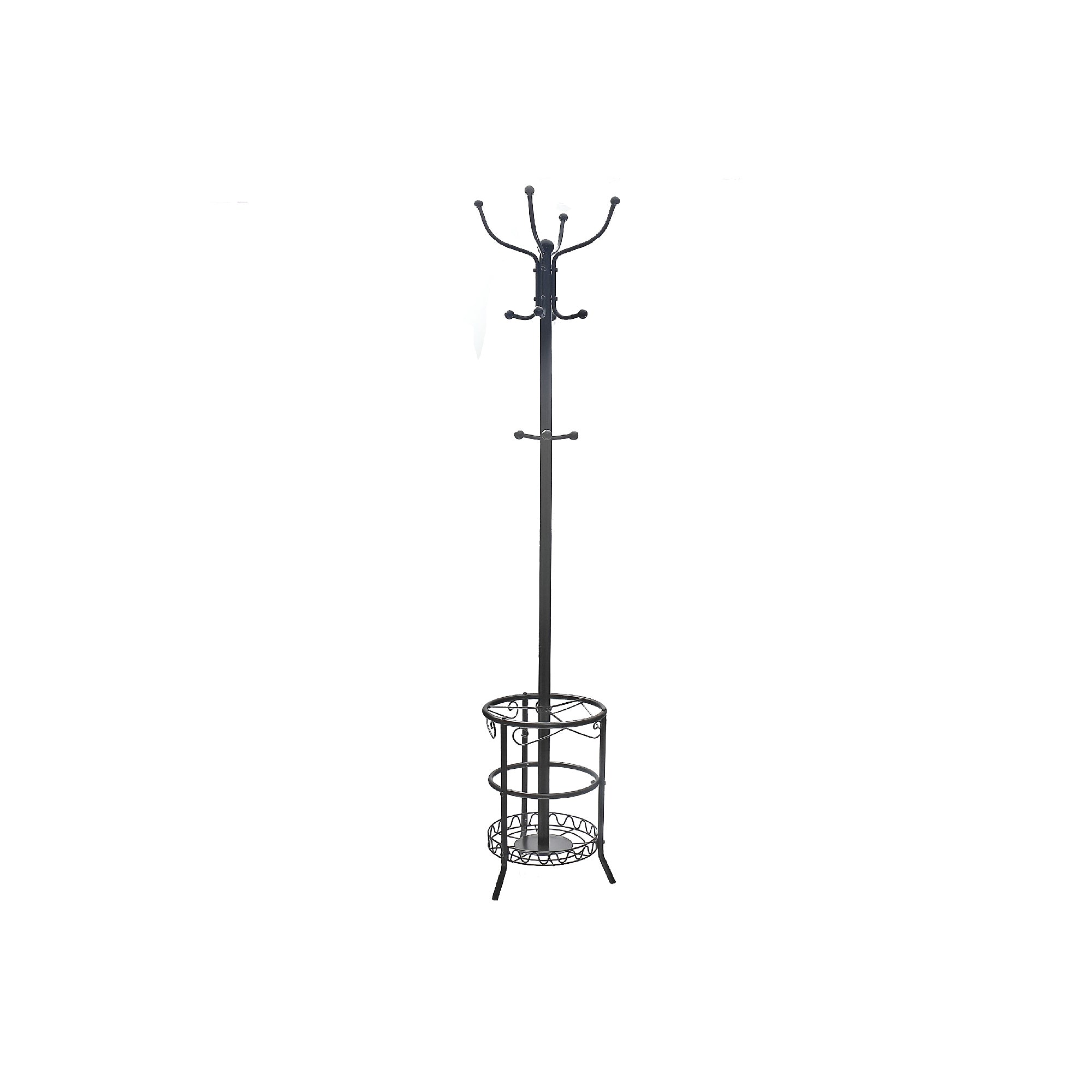 Black Metal Coat Rack with Integrated Umbrella Stand