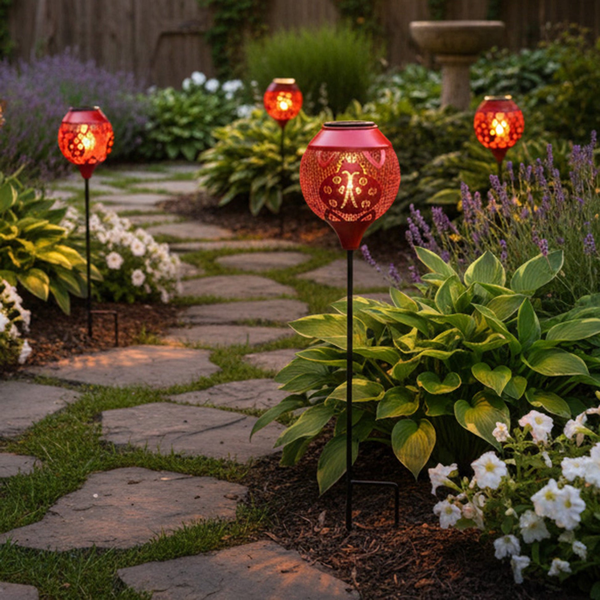 LED Solar-Powered Ladybug Metal Path Stake Light