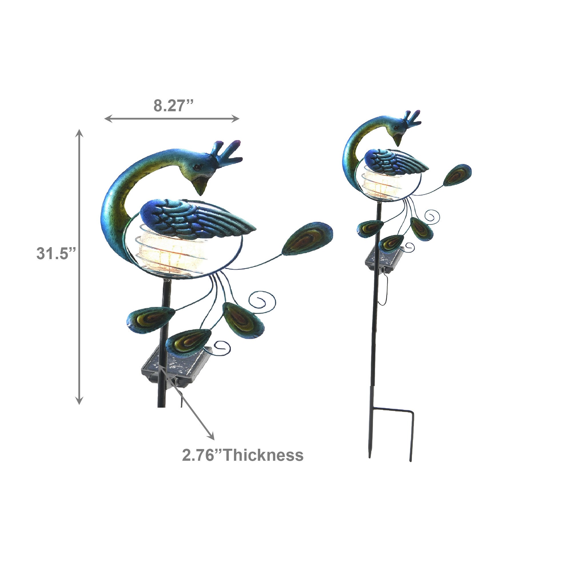 LED Solar-Powered Peacock Metal Path Stake Light