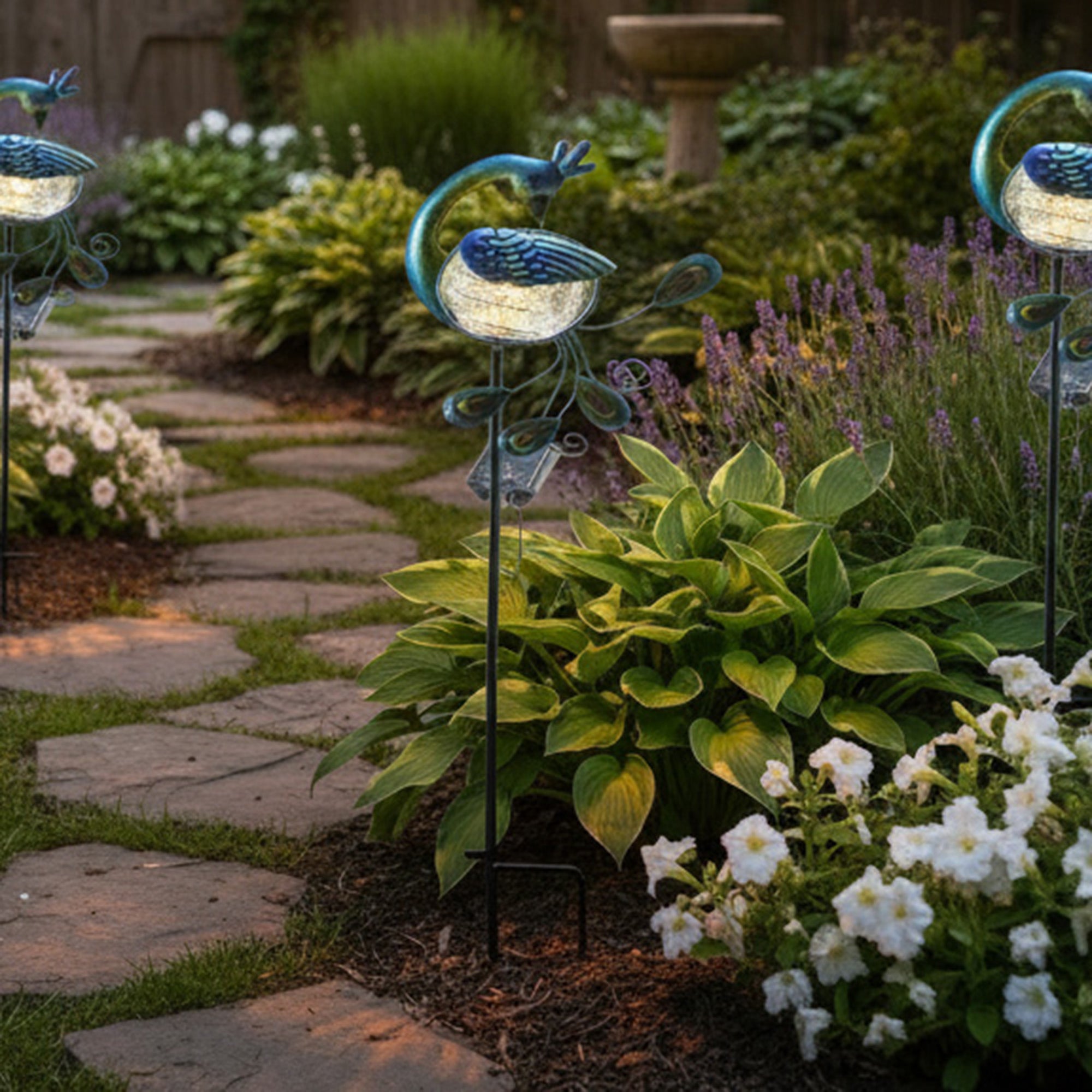 LED Solar-Powered Peacock Metal Path Stake Light
