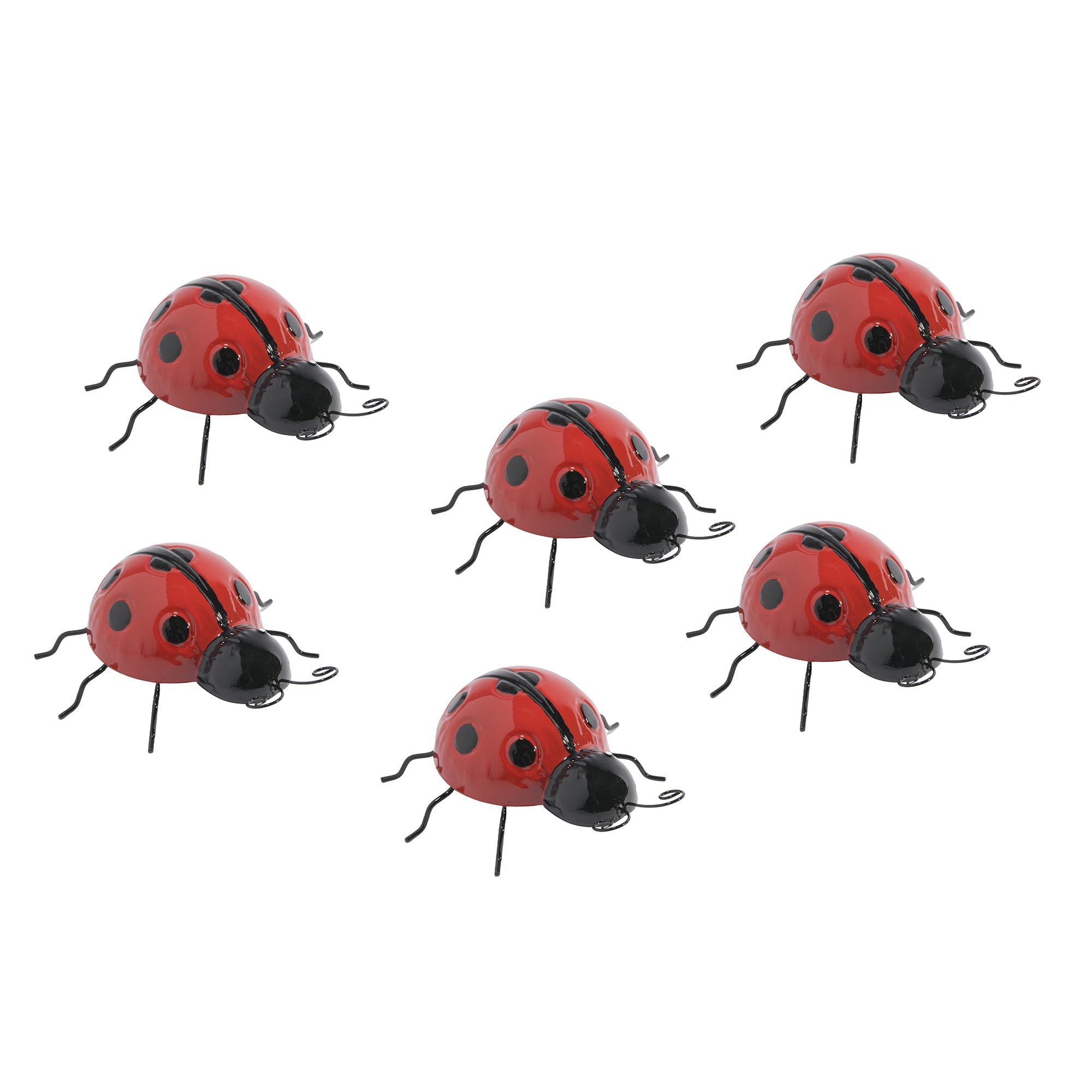 Metal Ladybug Figurine for Garden Décor - Set of 6